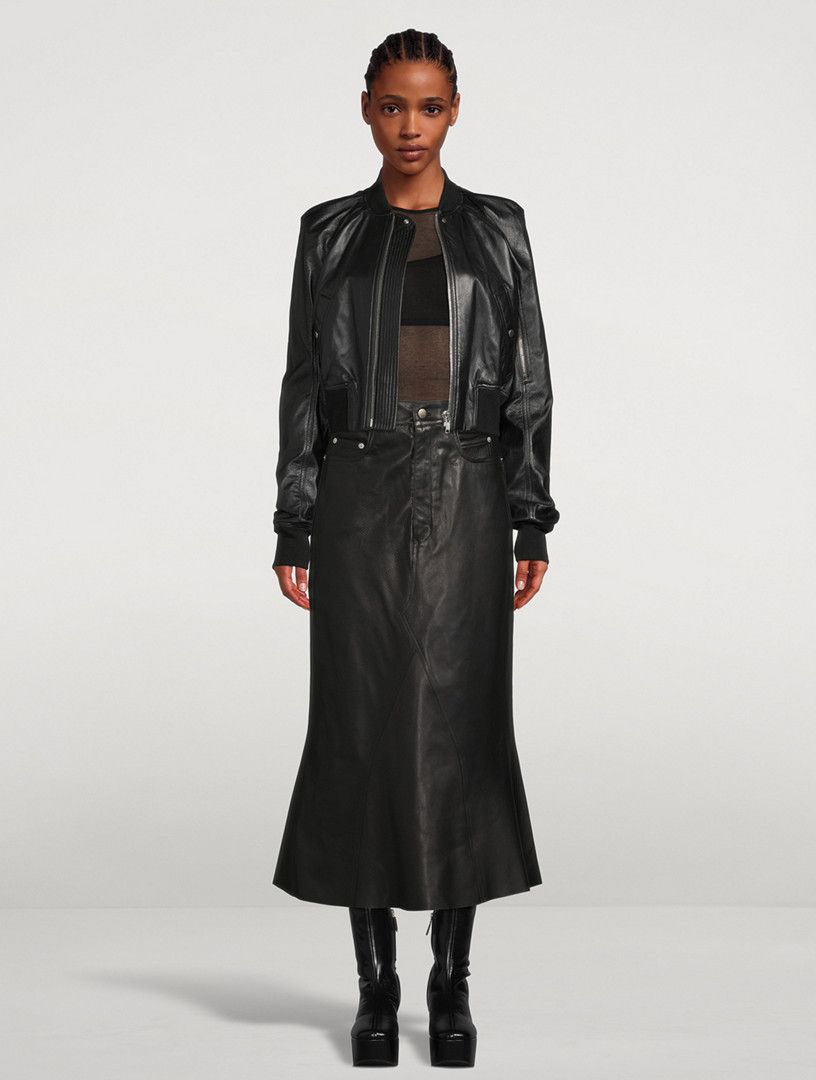Rick Owens o1y0126 Leather Midi Skirt in Black Size 28" / US 6 / IT 42 - 5 Thumbnail