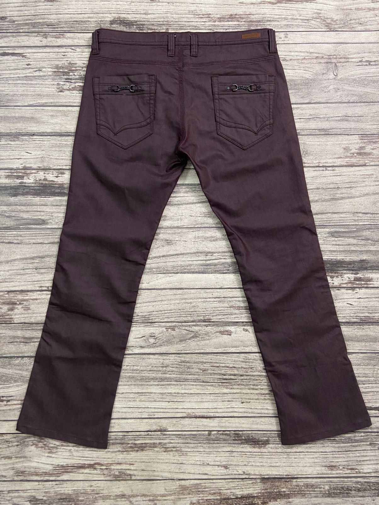 If Six Was Nine × Le Grande Bleu (L.G.B.) × Nicole Club 2000s NCFM Punk Goth Waxed Flare Pants Burgundy Avant Garde Size US 36 / EU 52 - 10 Thumbnail