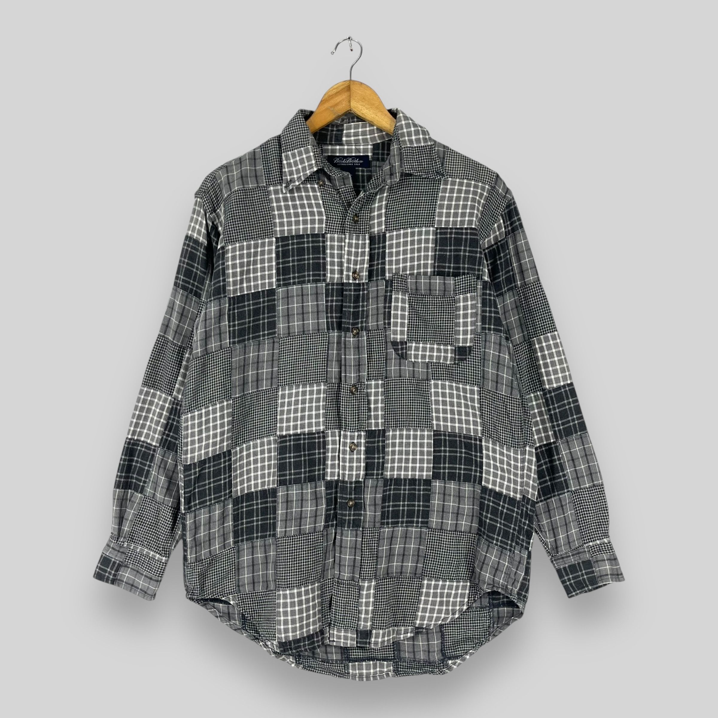 Flannel Vintage Patchwork Boro Flannel Gray Reconstruct Shirt Small Size US S / EU 44-46 / 1 - 1 Thumbnail