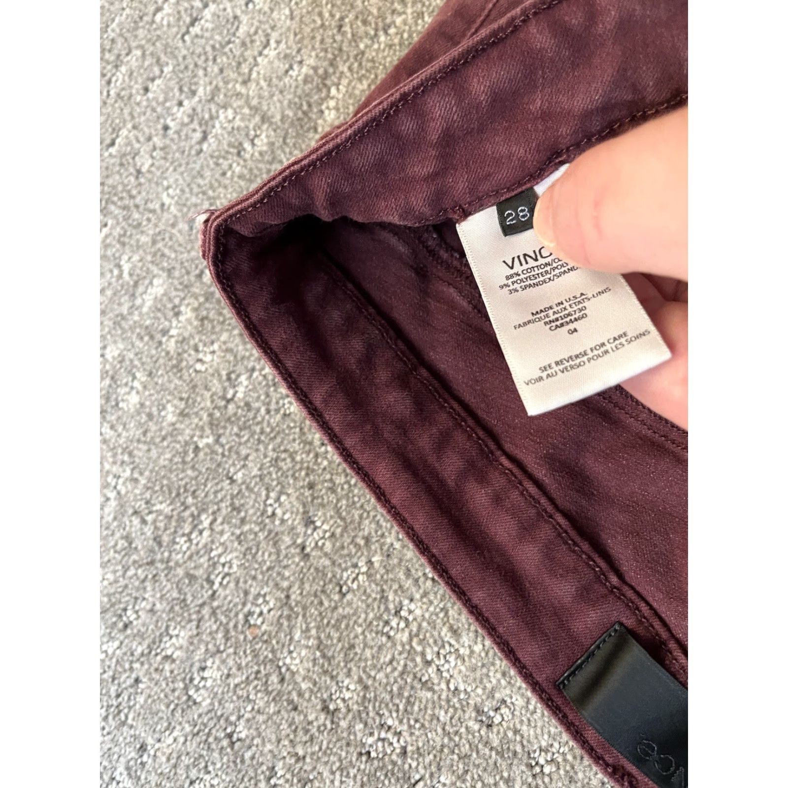 Vince Vince Jeans Skinny Womens Burgundy Wine 28 Inseam 30 Regular Stretch 5-Pocket Denim Modern Western Daylight Vintage No Size 28" / US 6 / IT 42 - 5 Thumbnail