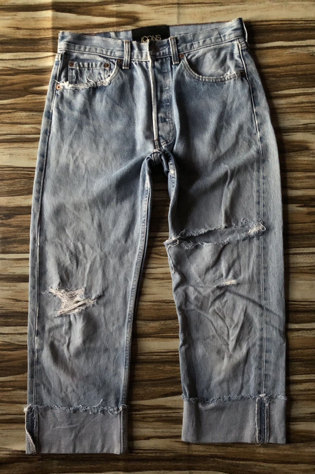 Levi's Vtg Reworked 501 USA Icons Distressed Cropped Blue Denim Size US 29 - 2 Thumbnail