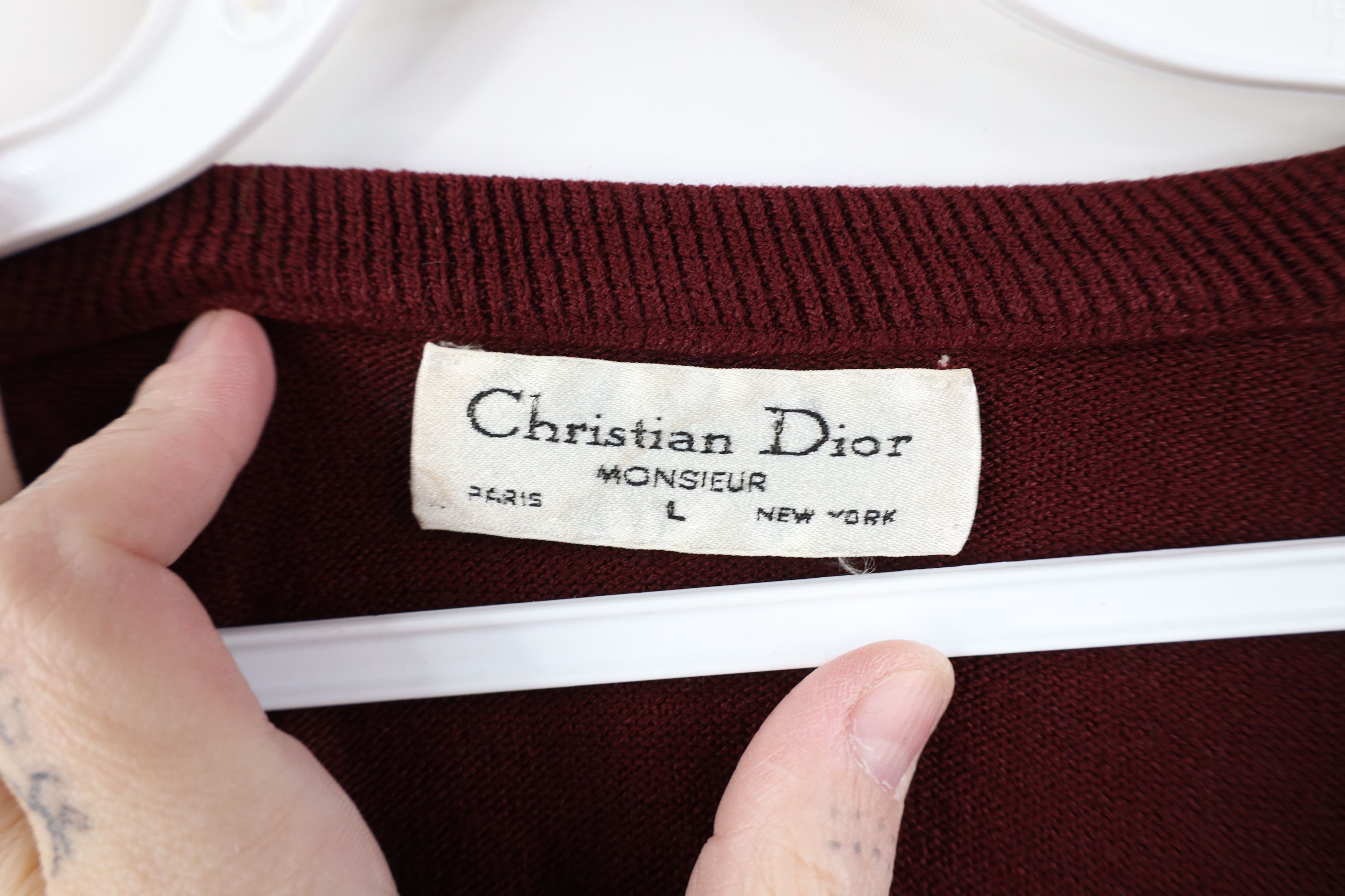 Christian Dior Monsieur Vintage 70s 80s Christian Dior V-Neck Sweater Burgundy USA Size US L / EU 52-54 / 3 - 5 Thumbnail