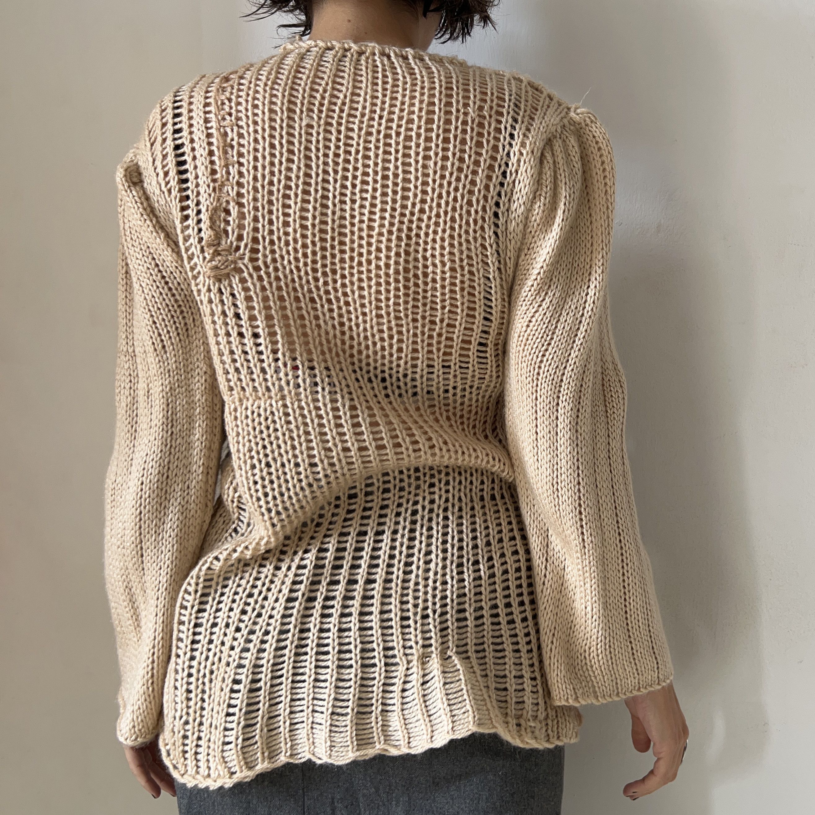 Designer × Handmade Hand knitted crochet tapestry beige open cardigan Size S / US 4 / IT 40 - 2 Thumbnail