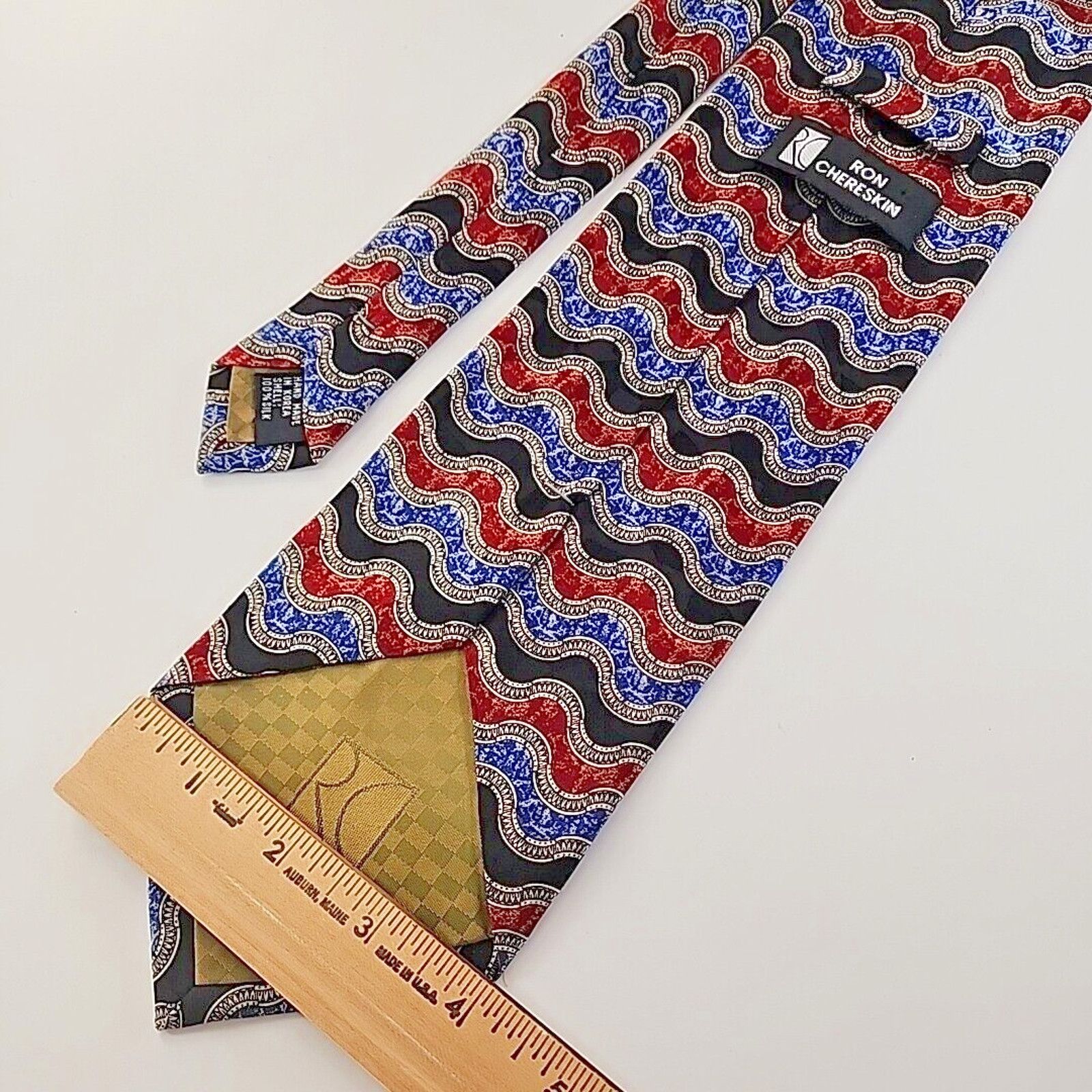 Vintage Ron Chereskin Red & Blue Wave Pattern Silk Necktie Like New Size ONE SIZE - 2 Thumbnail