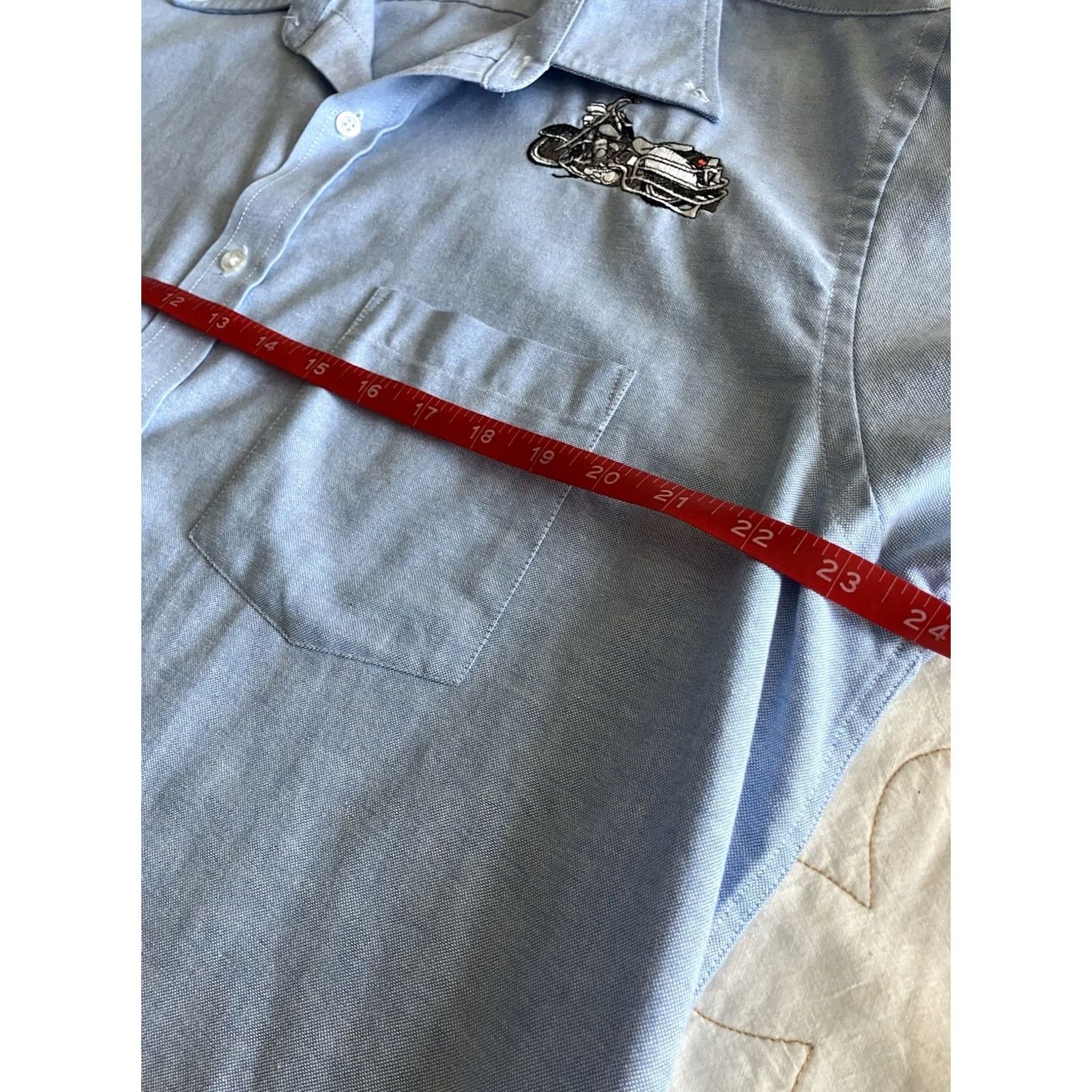Vintage Manhattan Shirtmakers Shirt Men L Blue Cotton Knit Short Sleeve Embroidered Motorcycle Button-Up Casual Regular Size L Mens Size US L / EU 52-54 / 3 - 7 Thumbnail