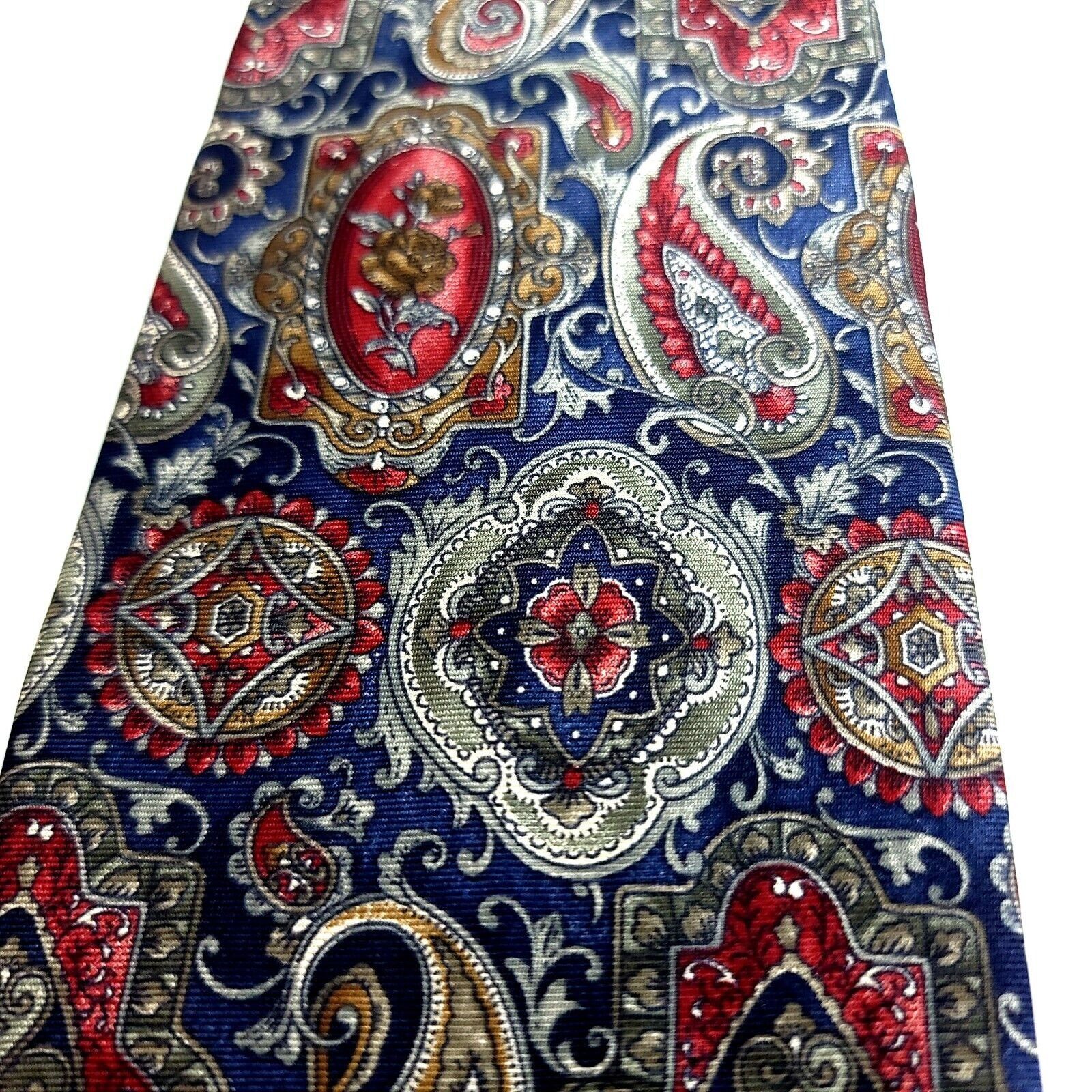 Van Heusen Van Heusen 417 Blue Red Paisley Print Short Wide Silk Tie Size ONE SIZE - 2 Thumbnail