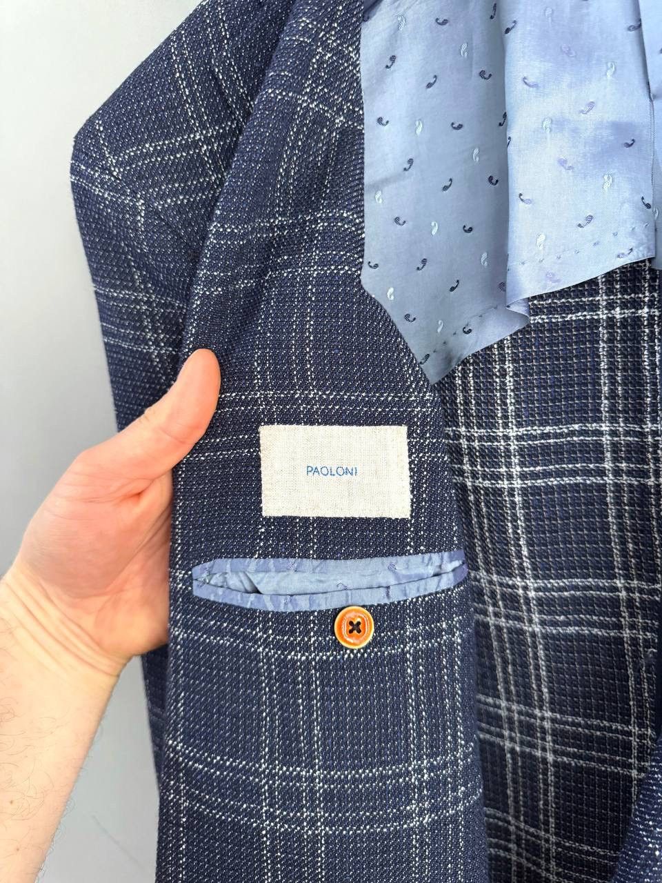 Paoloni Paoloni Men's Blazer Wool/Cotton Dark Blue Check, Size 52 Size 52R - 11 Thumbnail
