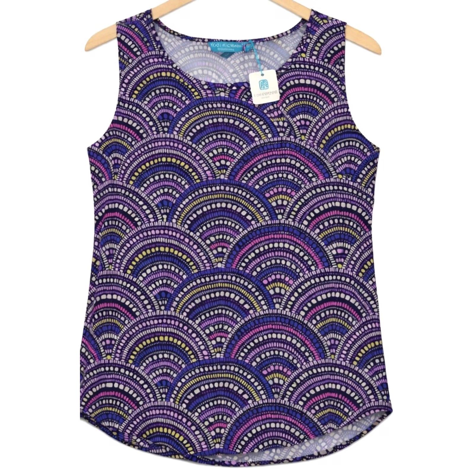 Tori Richard Tori Richard Blouse Womens XL Purple Geometric Print Hawaii Honolulu Sleeveless Scoop Pullover Crepe Knit Lightweight Breathable NWT Size XL / US 12-14 / IT 48-50 - 2 Thumbnail