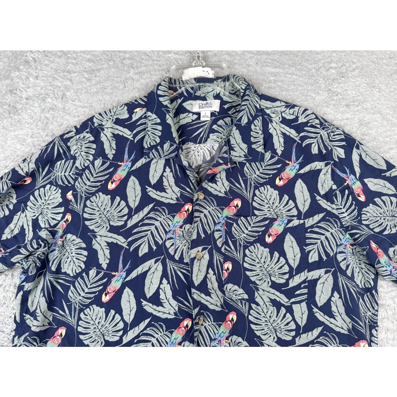 Croft & Barrow VINTAGE Croft & Barrow Shirt Mens Large Blue Palm Leaf Parrot Hawaiian Button Up Rayon Size US L / EU 52-54 / 3 - 4 Thumbnail