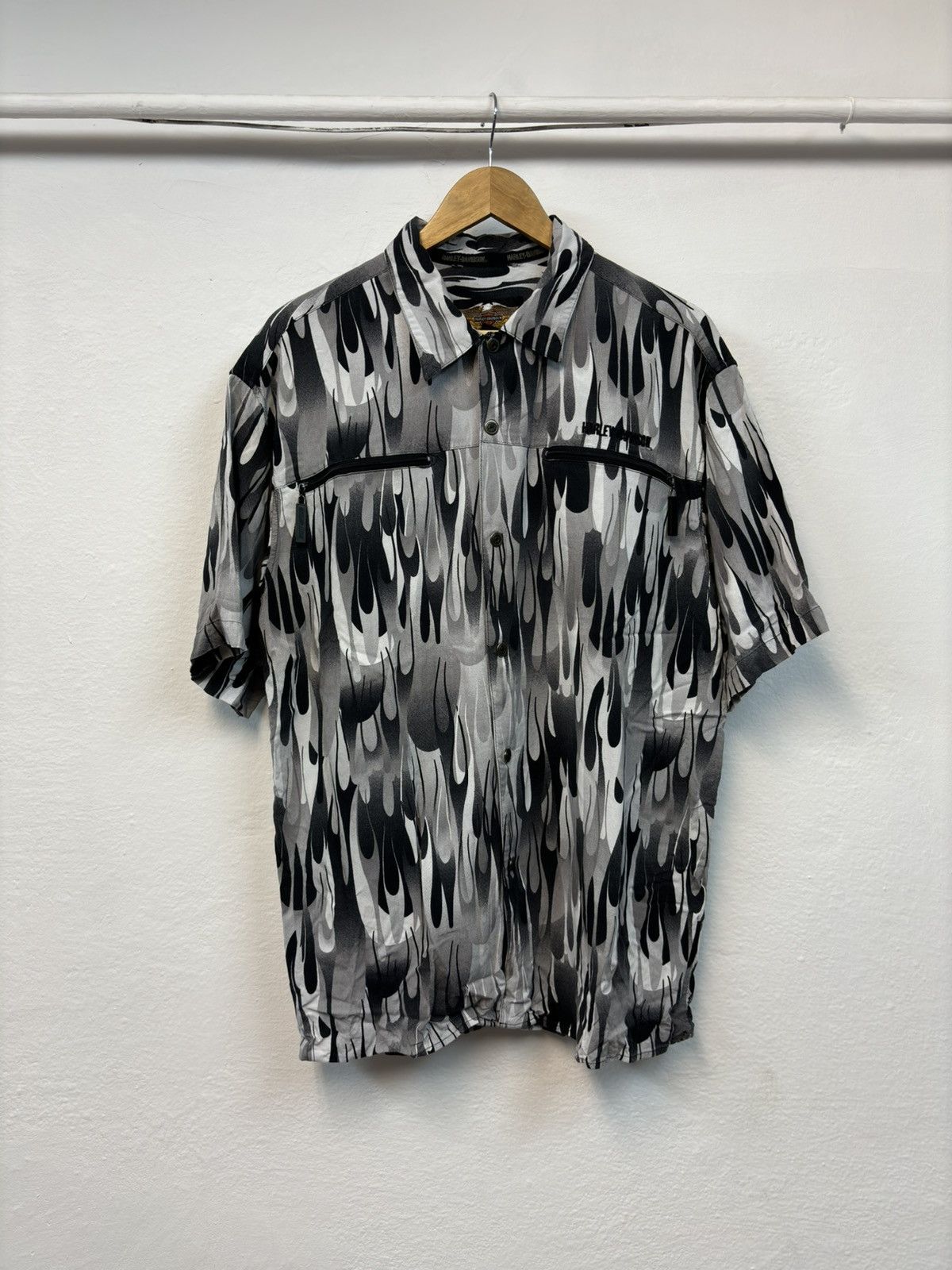 Harley Davidson × Vintage Crazy Vintage 90s Harkey Davidson Flames Work Shirt Y2K Rare Size US L / EU 52-54 / 3 - 1 Thumbnail