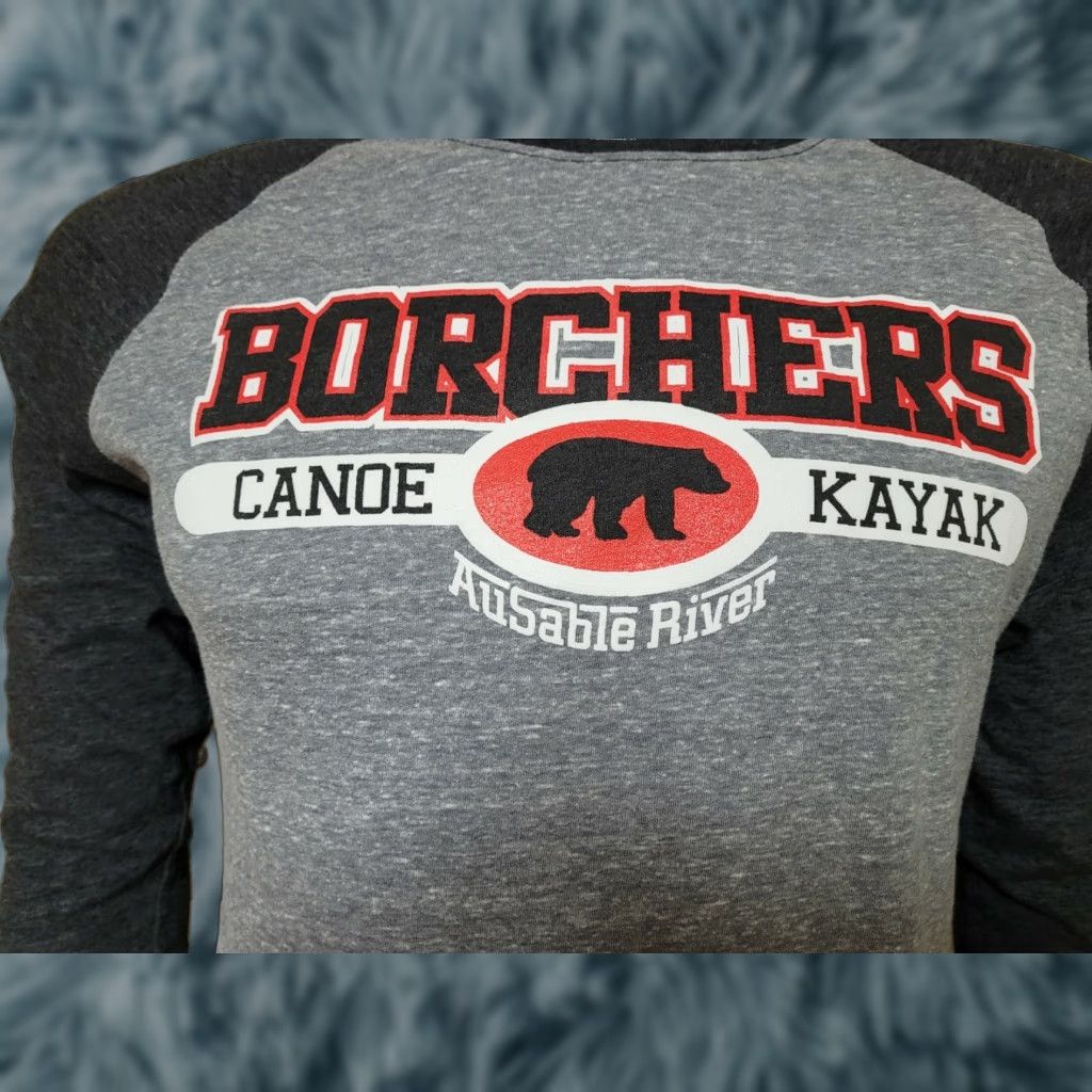 Vintage Borchers Canoe Kayak Ausable River Raglan Jersey Shirt M Gray 3/4 Sleeve MV Sport Men Grayling MI Kayak Outdoor T-Shirt Size US M / EU 48-50 / 2 - 1 Thumbnail