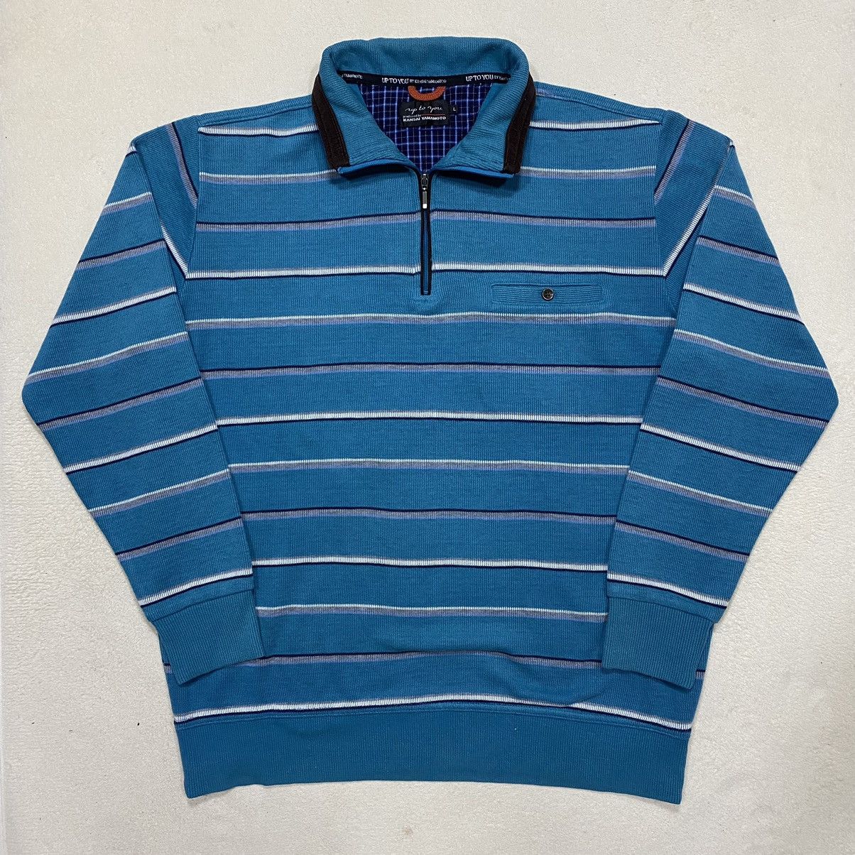 Designer × Japanese Brand × Kansai Yamamoto KANSAI YAMAMOTO Up To Your Striped Half Zipper Sweatshirt Size US L / EU 52-54 / 3 - 1 Thumbnail