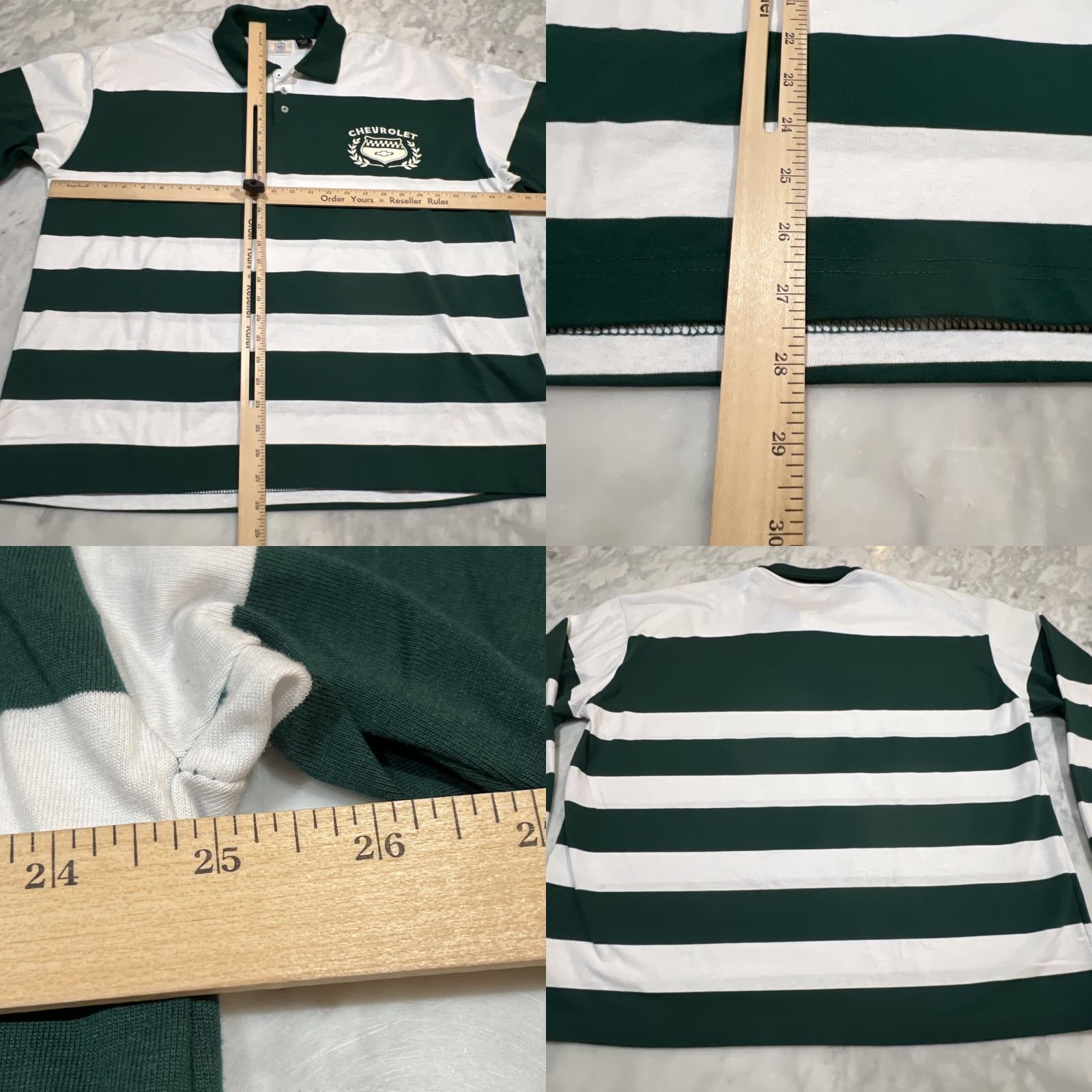 Vintage GM Chevrolet Polo Rugby Shirt Men Large Long Sleeve Green White Striped NWT Size US L / EU 52-54 / 3 - 8 Thumbnail