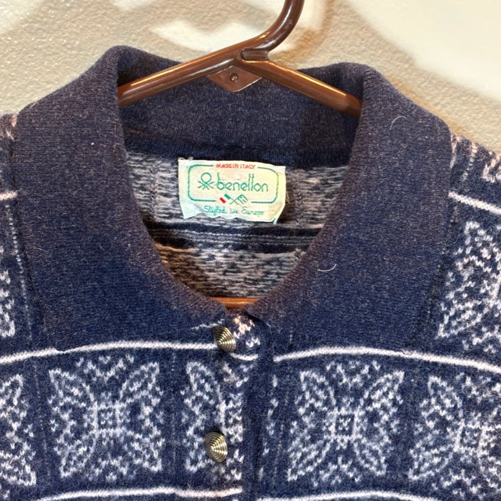 Benetton VINTAGE Benetton Made in Italy Laine Wool Nordic Knit Sweater XL Mens Size US XL / EU 56 / 4 - 2 Thumbnail