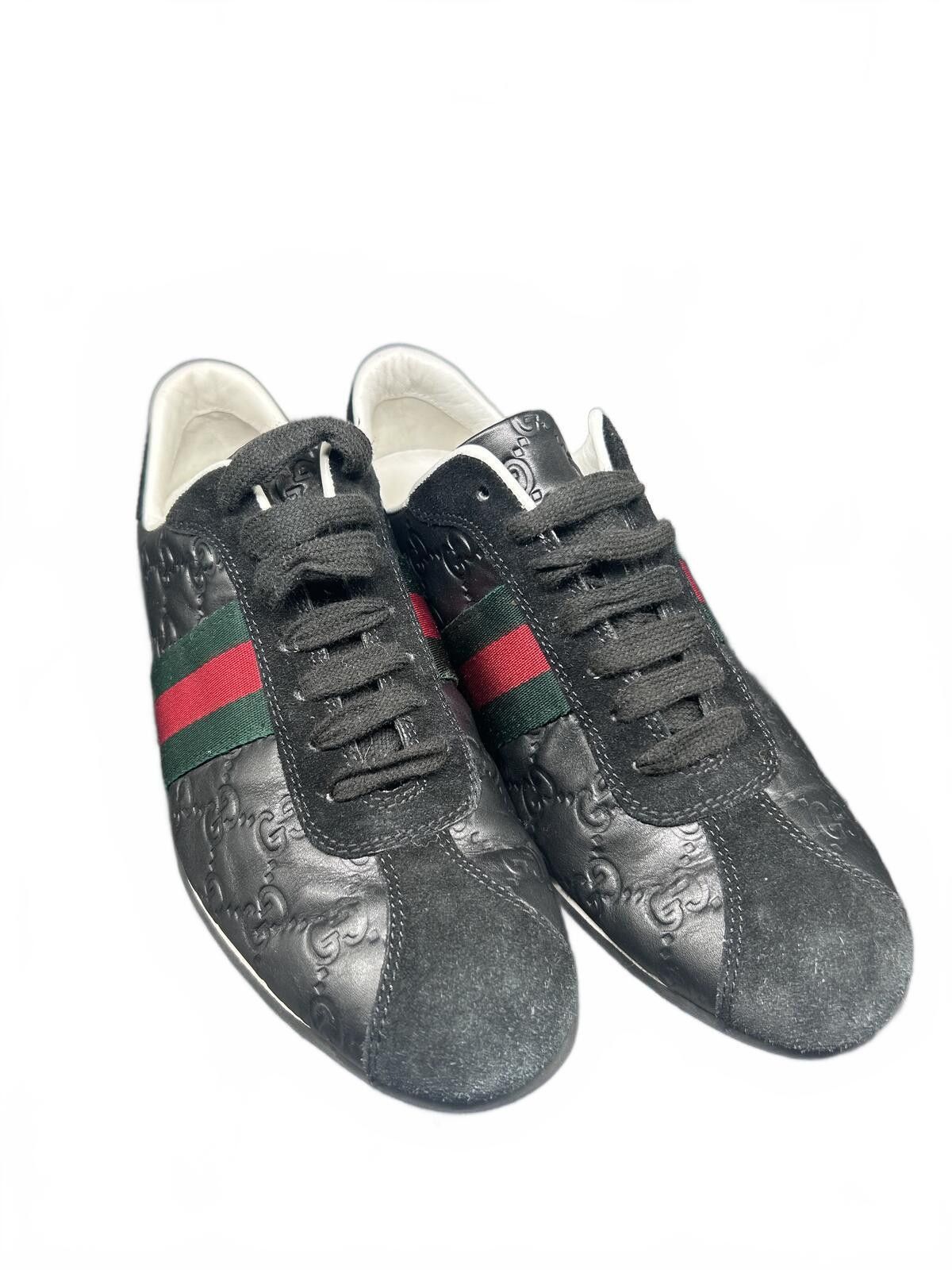 Gucci Unisex Gucci Guccissima Black Leather Web Low Top Sneaker Size US 6.5 / EU 39-40 - 3 Thumbnail