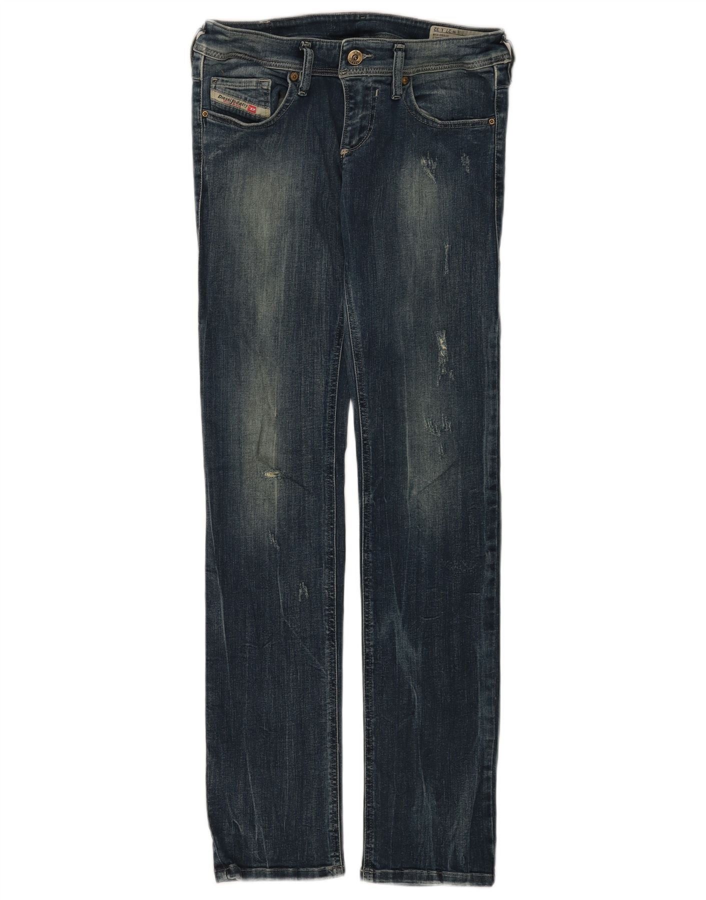 Diesel Womens Lowky Distressed Slim Straight Jeans W27 L32 Blue Cot Size 42" / US 20 - 1 Thumbnail