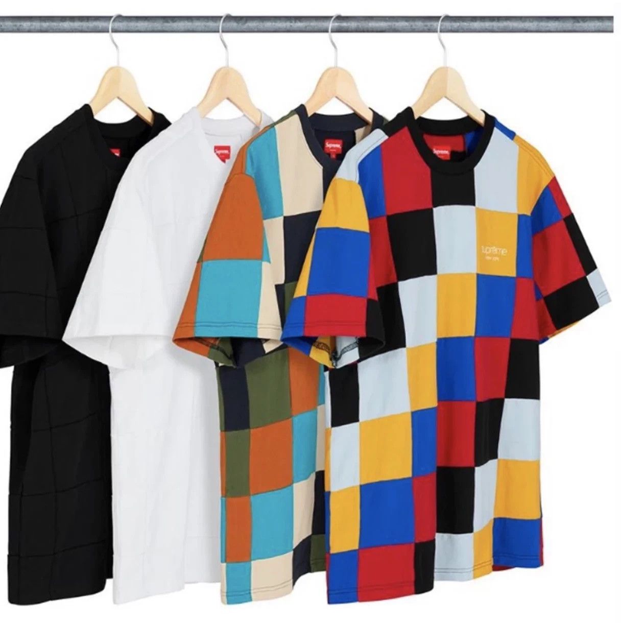 Supreme Red Patchwork Pique Tee Yellow Blue F/W 18 size Medium Size US M / EU 48-50 / 2 - 2 Thumbnail