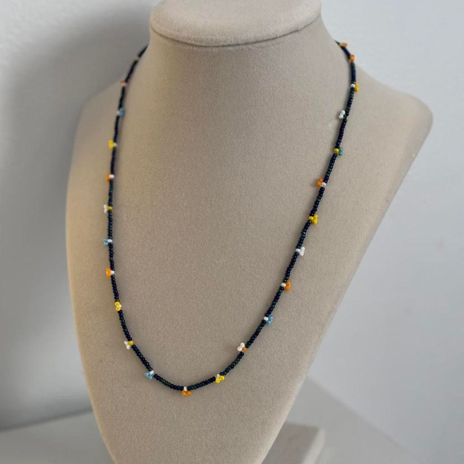 Other Black Beaded Necklace Yellow White Beads Handmade Unique Size ONE SIZE - 3 Thumbnail
