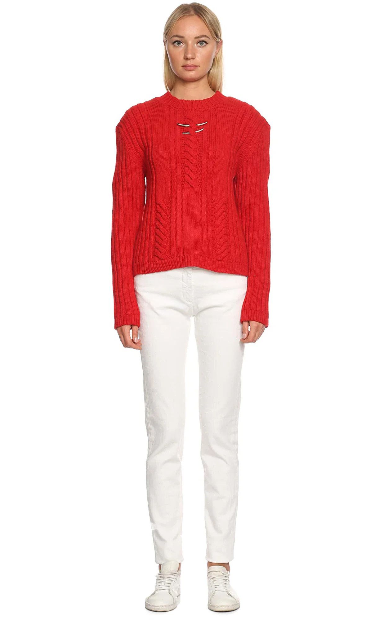 Mugler MUGLER red metallic bar wool cashmere sweater Medium q Size M / US 6-8 / IT 42-44 - 2 Thumbnail