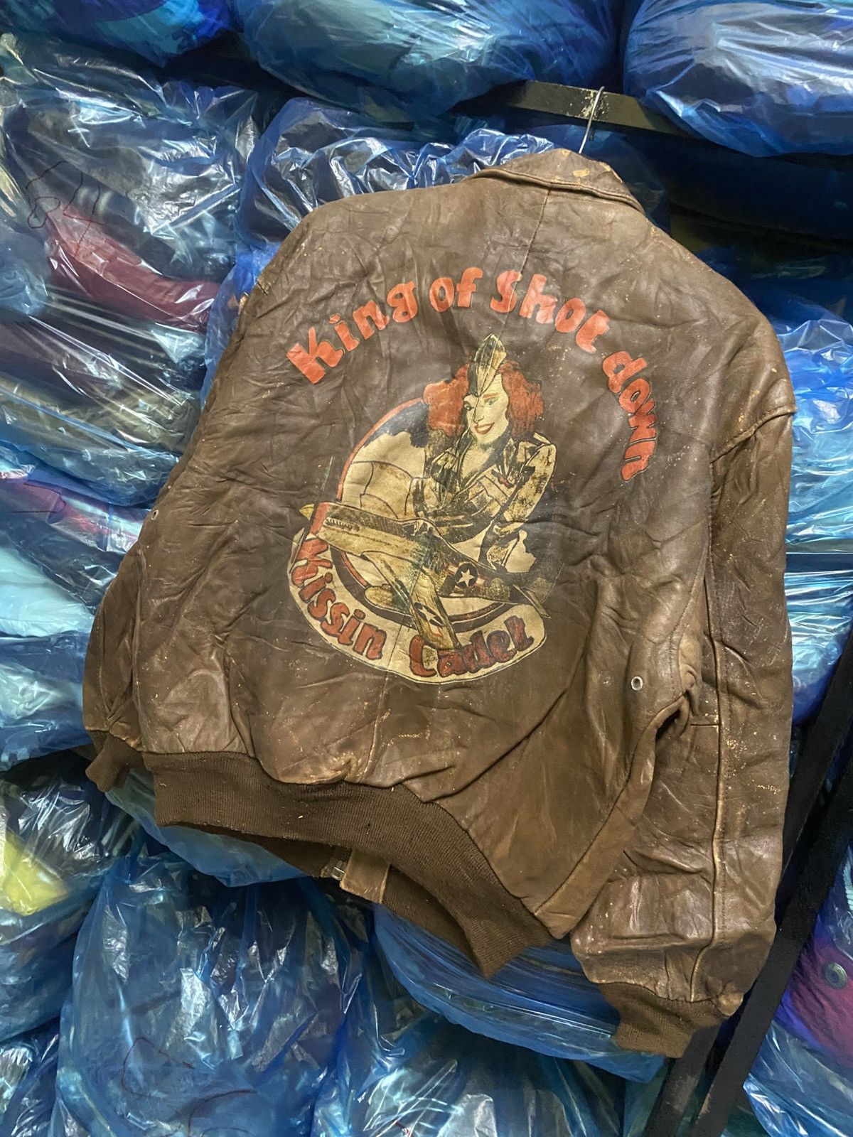 Other Vintage “King of Shot Down” Bomber Leather Jacket Aircraft Size US L / EU 52-54 / 3 - 11 Thumbnail