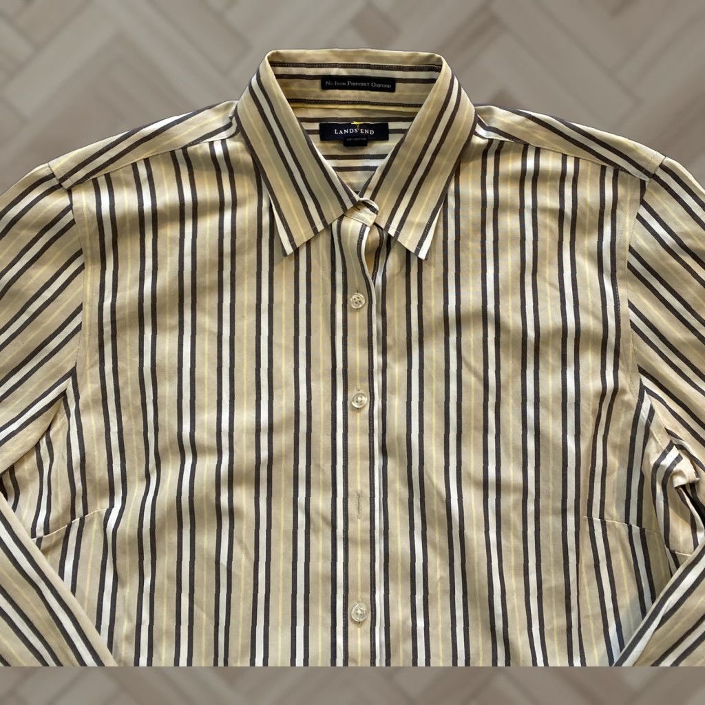 Lands' End Lands’ End Button-Up Shirt Women’s 10 Cotton Mauve Striped / 15-33 Regular Size Mauve Stripped Women Men’s? Wait. Size L / US 10 / IT 46 - 1 Thumbnail