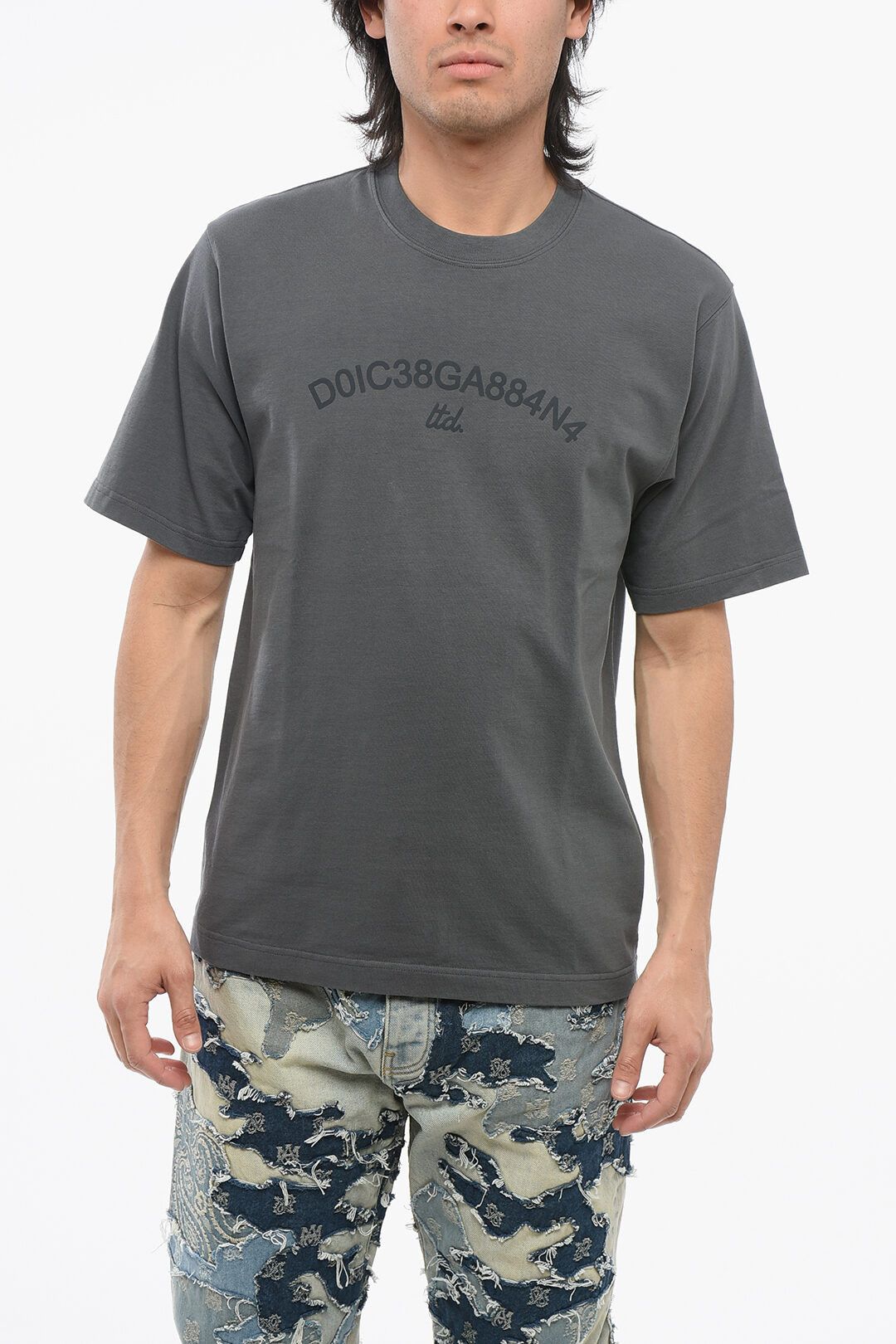 Dolce & Gabbana og1mm0825 Crewneck Cotton T-Shirt in Grey Size US S / EU 44-46 / 1 - 1 Thumbnail