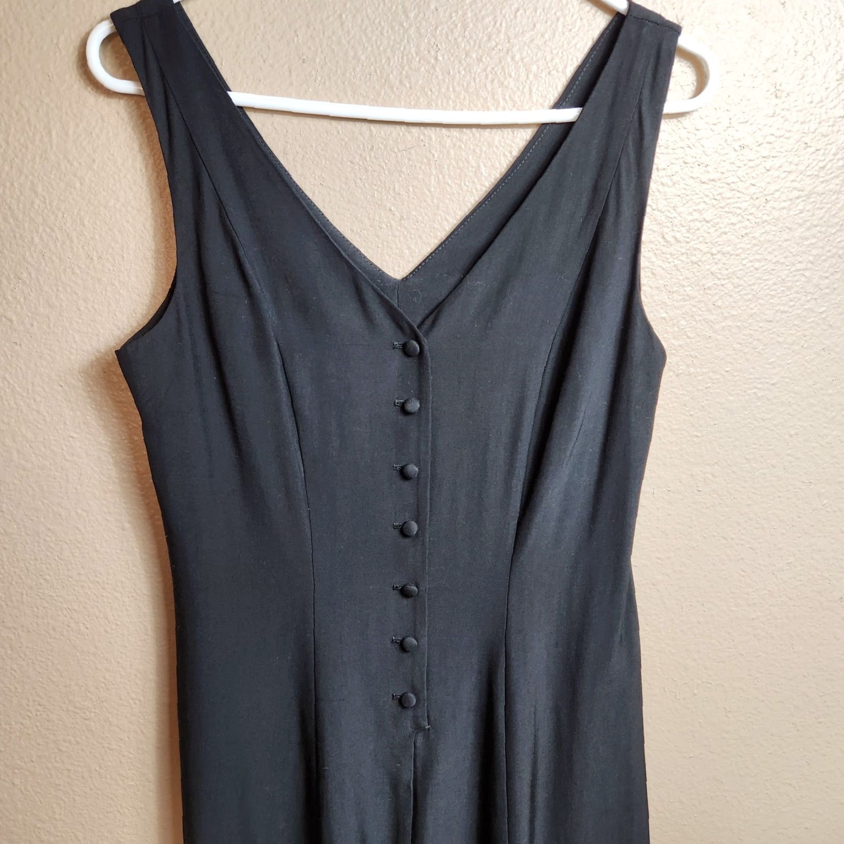 Vintage VINTAGE 90s Womens Black Sleeveless Buttonfront V-Neck Midi Dress-Size 6 Size M / US 6-8 / IT 42-44 - 2 Thumbnail