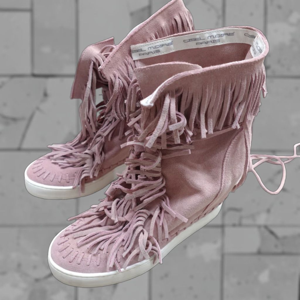 Vintage Gisel Moire Paris Womens Sneakers 10 Pink High Top Suede Fringe Italy Size US 10 / IT 40 - 1 Thumbnail