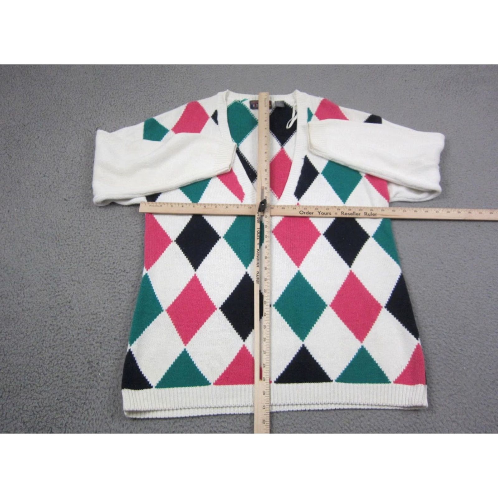 Vintage VINTAGE Paris Sport Club Sweater Womens L White Pink Argyle V-Neck 80s 90s Size L / US 10 / IT 46 - 7 Thumbnail