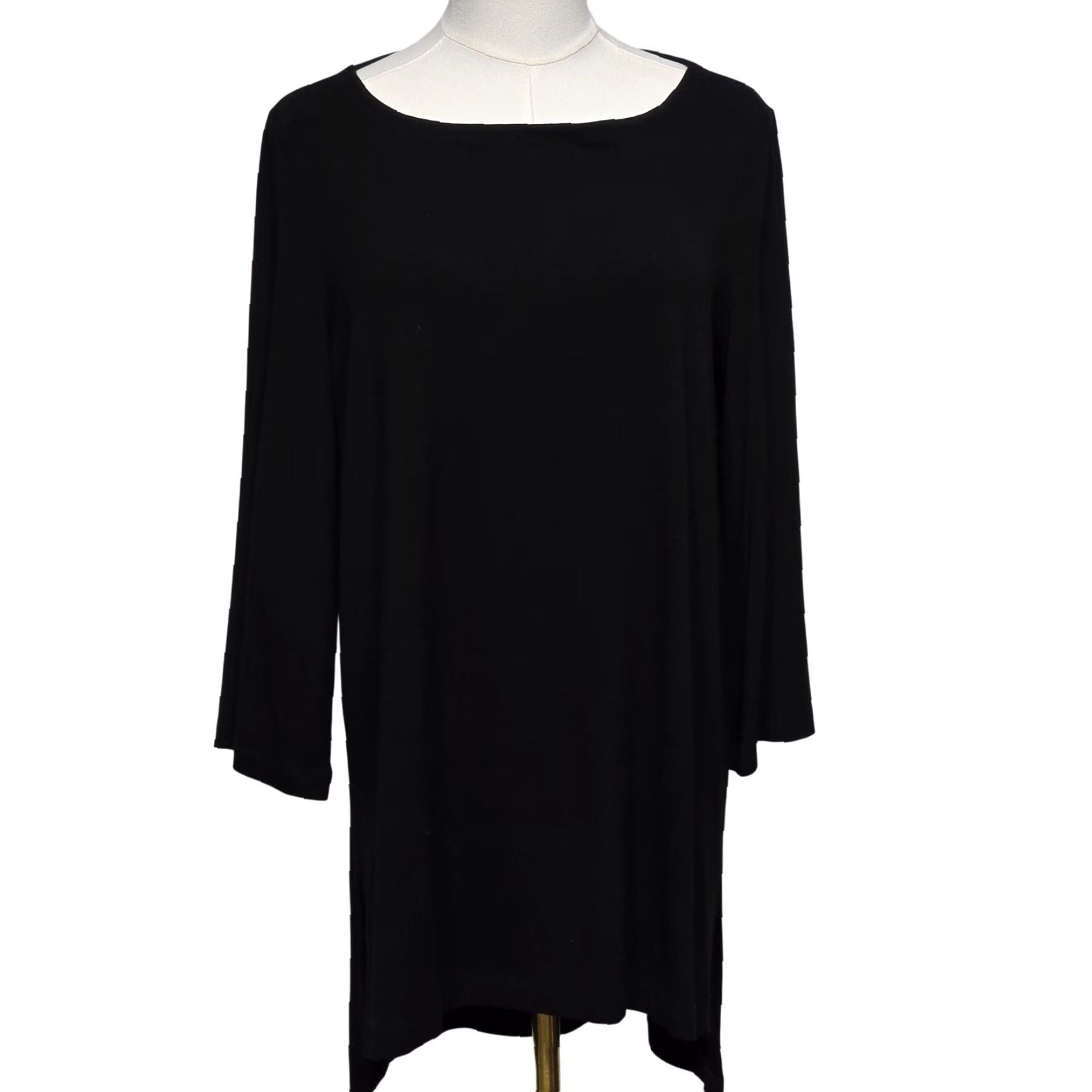 Eileen Fisher Eileen Fisher Tunic Top Womens Small Black Long Sleeve Boat Neck Stretch Pullover Regular XS? Size S / US 4 / IT 40 - 2 Thumbnail
