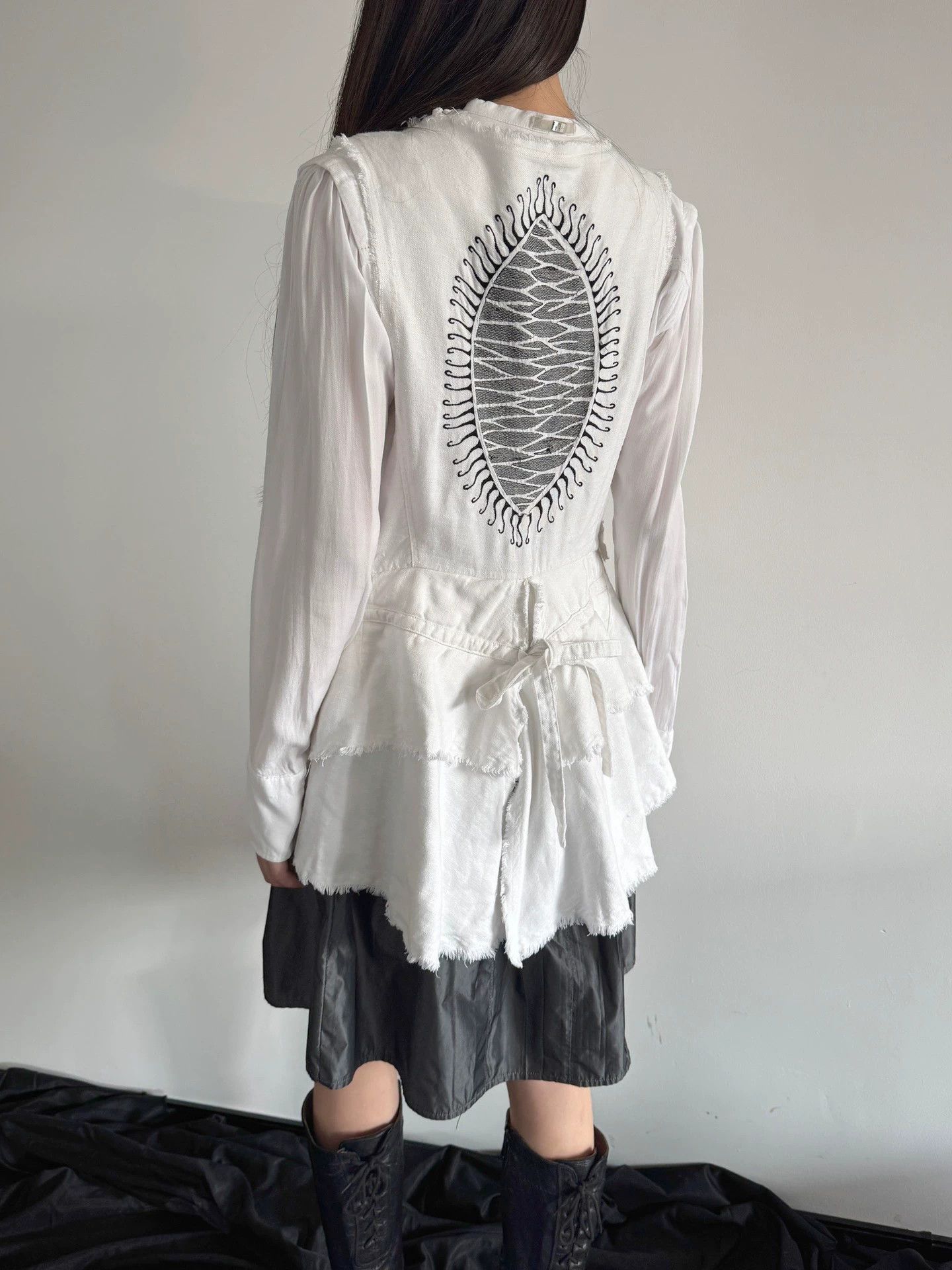 Vintage French Brand Distressed Tie Linen/Cotton Jkt Women Size 40 Size S / US 4 / IT 40 - 3 Thumbnail