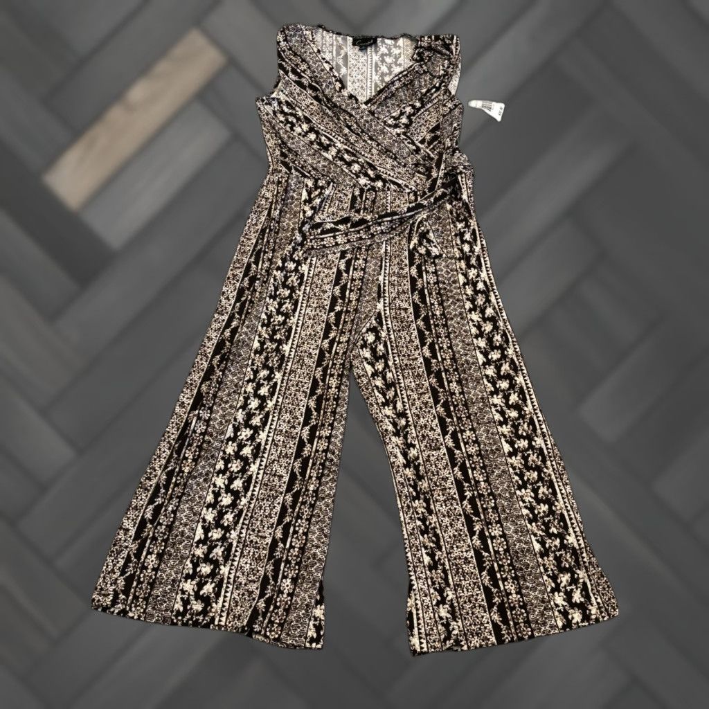 Vintage Connected Apparel Jumpsuit Womens 10 Brown Geometric Striped Flowy Boho Size 32" / US 10 / IT 46 - 1 Thumbnail