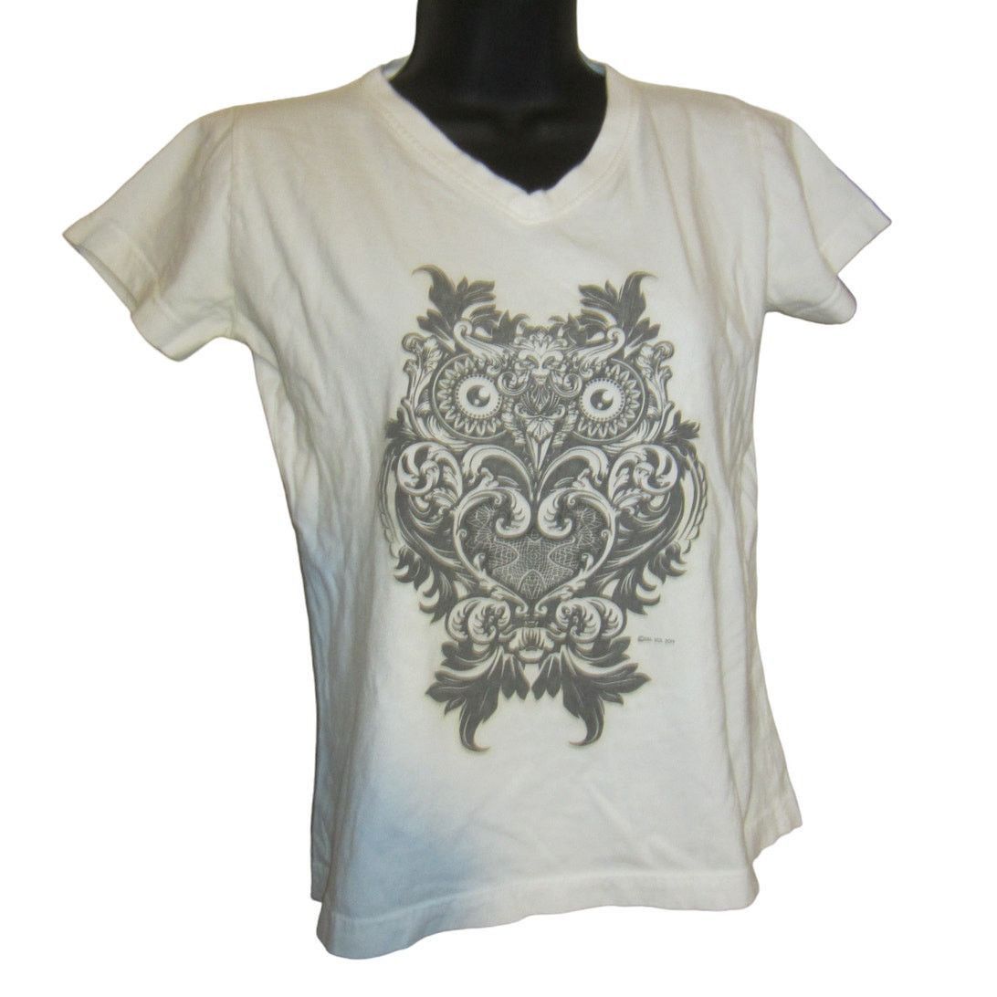 Other Vintage Inspired Graphic Owl White V-Neck T-Shirt Del Sol S Size S / US 4 / IT 40 - 2 Thumbnail