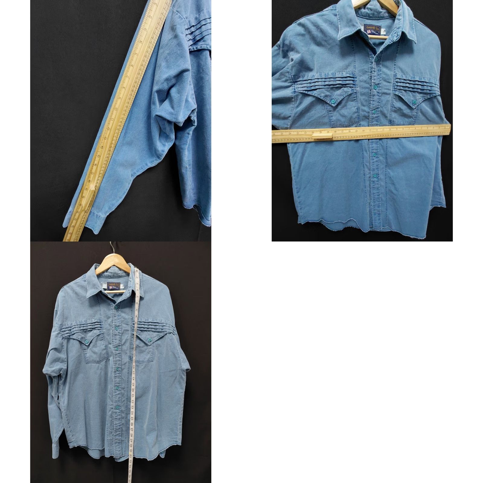 Vintage Panhandle Slim Shirt Blue Solid Denim Mens Button-Up Cotton Long Sleeve XL Made in USA Casual Size US XL / EU 56 / 4 - 8 Thumbnail