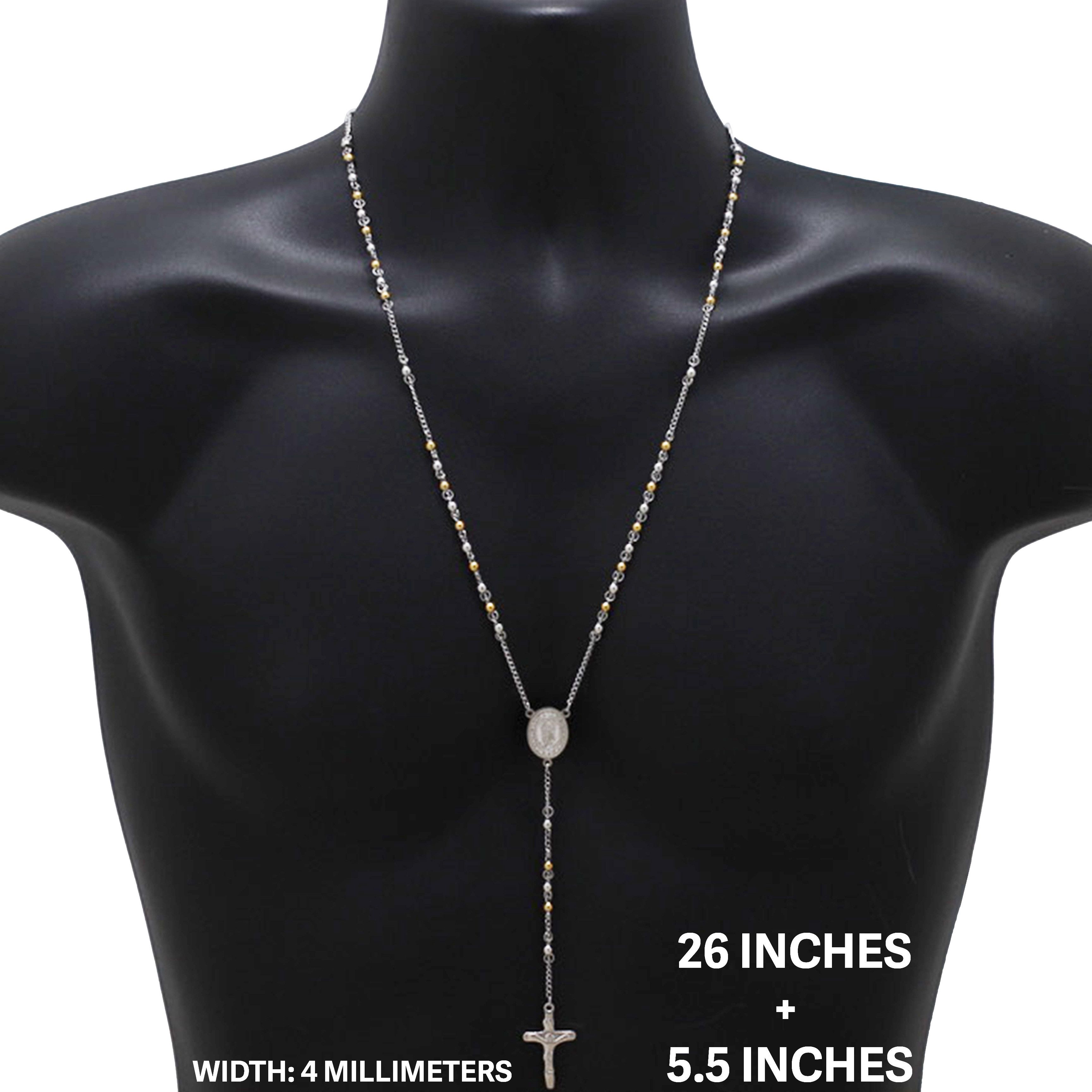 Other 316L Stainless Steel 18k GP 4mm Rosary Necklace 26”+5.5” Size ONE SIZE - 1 Thumbnail