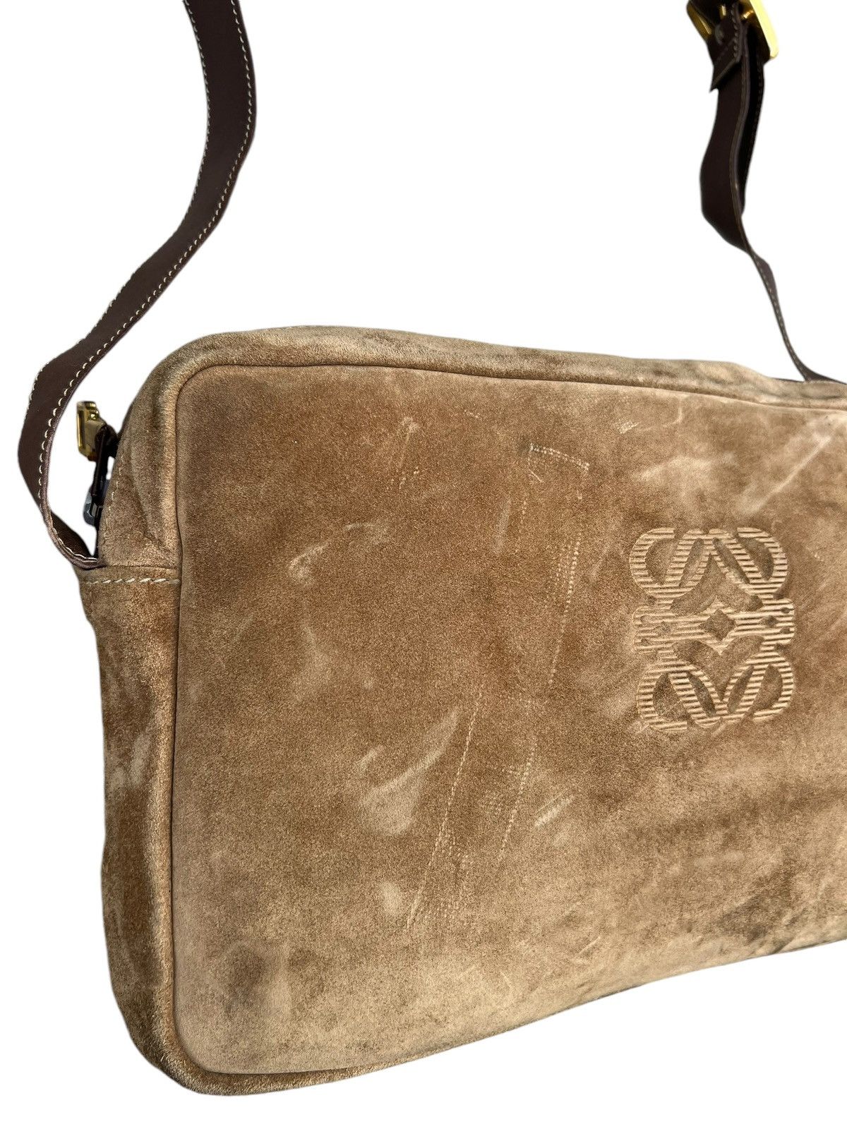 Leather Vintage 80s LOEWE Patina Distress Scratch Suede Leather Bag Size ONE SIZE - 7 Thumbnail