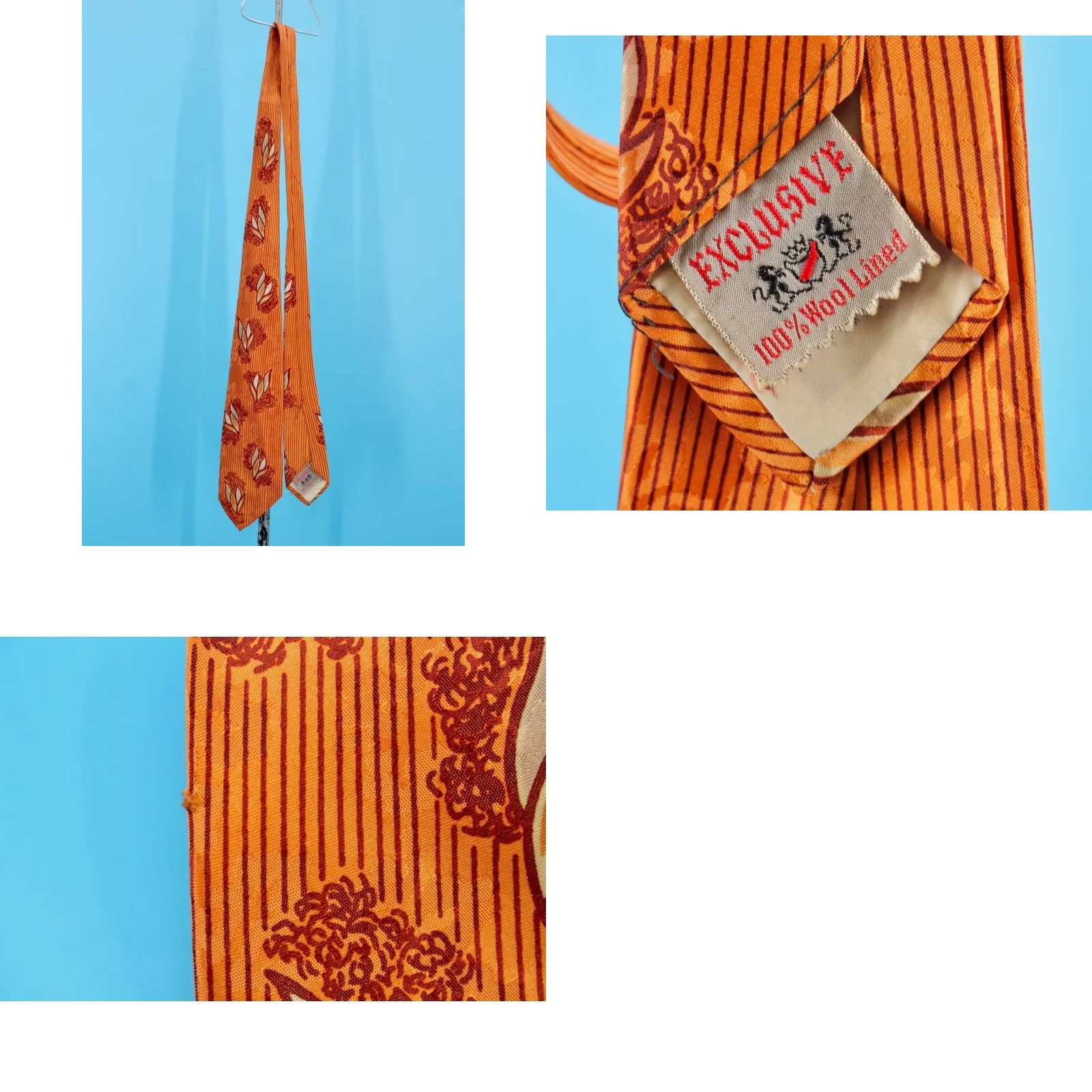 Vintage VTG 1940s Orange Striped Abstract Necktie Tie Men’s Size ONE SIZE - 8 Thumbnail