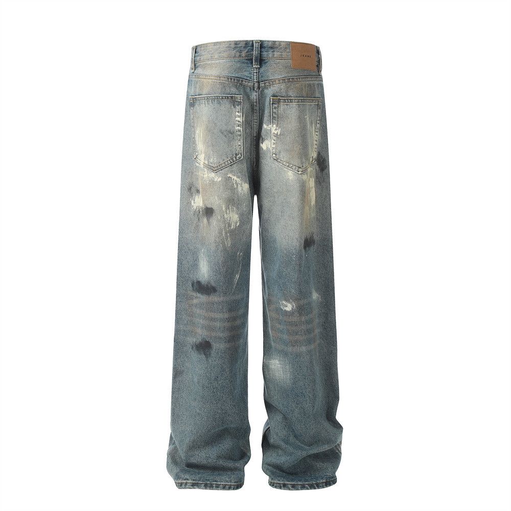 Japanese Brand × Jean Men's hip-hop trendy washed ink-splashed distressed jeans Size US 32 / EU 48 - 3 Thumbnail