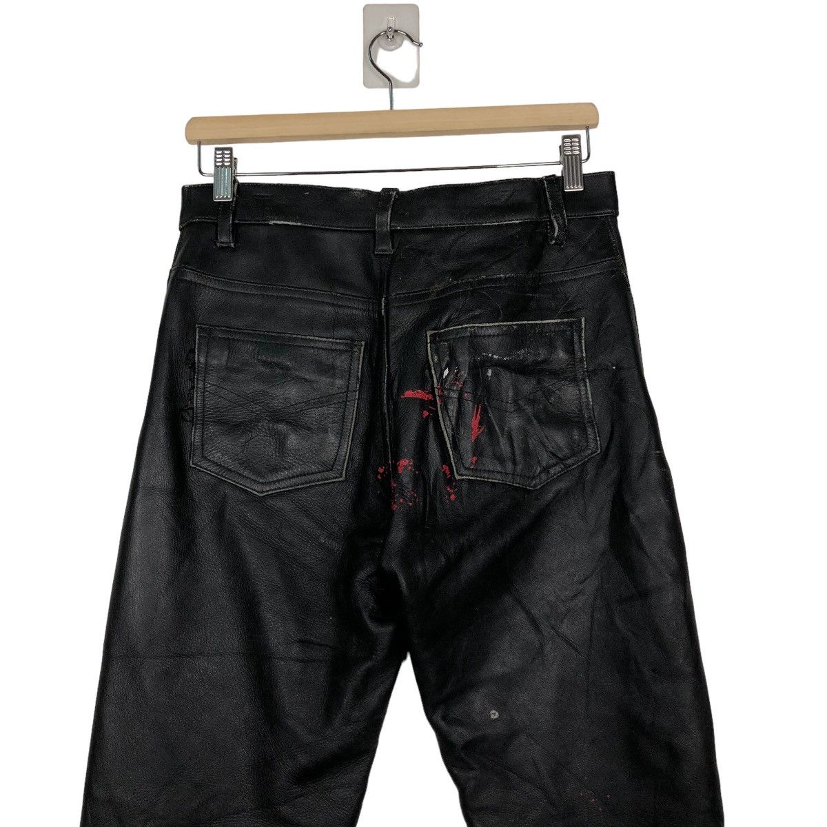 Genuine Leather 🔥Rich Black Vintage Biker Leather Pants Japan Size US 30 / EU 46 - 9 Thumbnail