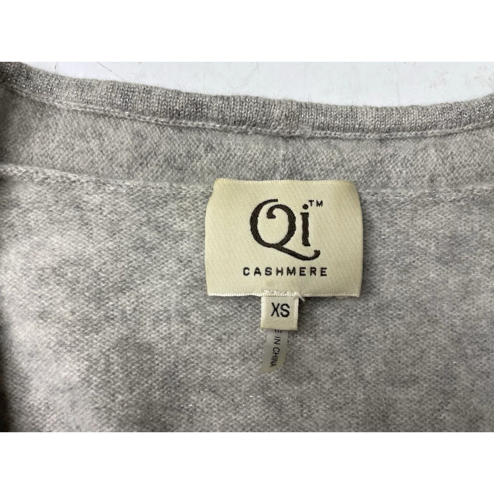 Vintage Qi Cashmere Gray 3/4 Sleeve Faux Wrap Sweater Womens XS Size XS / US 0-2 / IT 36-38 - 2 Thumbnail