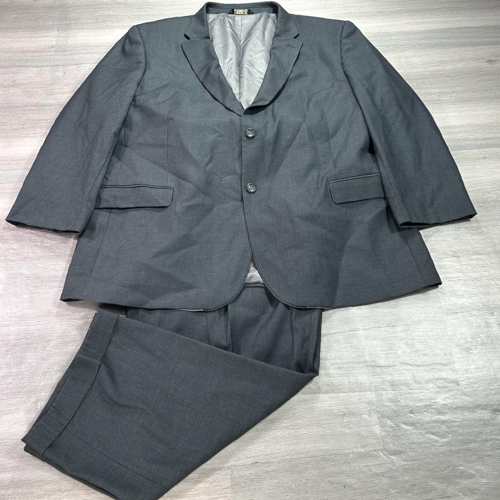Vintage Caravelli Suit Mens 50R Jacket 42x26 Pants Gray Solid 2 Piece Dress Business Size 50R - 2 Thumbnail