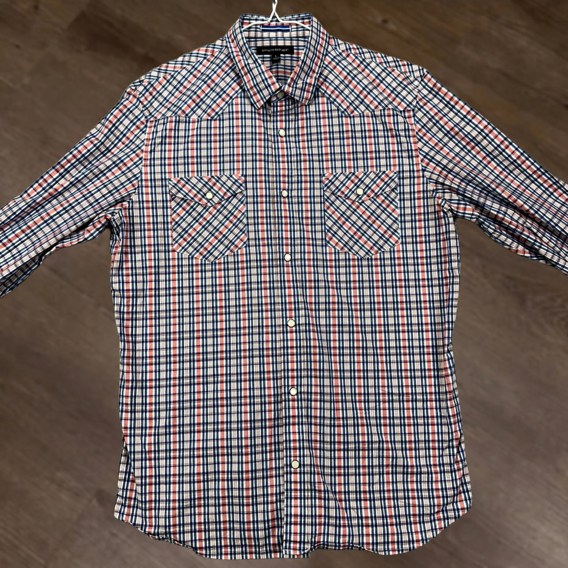Banana Republic Banana Republic Shirt Mens L Red Blue Western Plaid Snap Pockets Button-Up Collared Long Sleeve Casual Workwear Mens Size US L / EU 52-54 / 3 - 1 Thumbnail