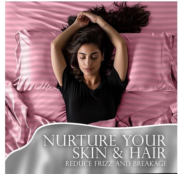 NBDN Nobrandedon Striped Satin Sheets Set King 4pc Hypoallergenic Size ONE SIZE - 5 Thumbnail