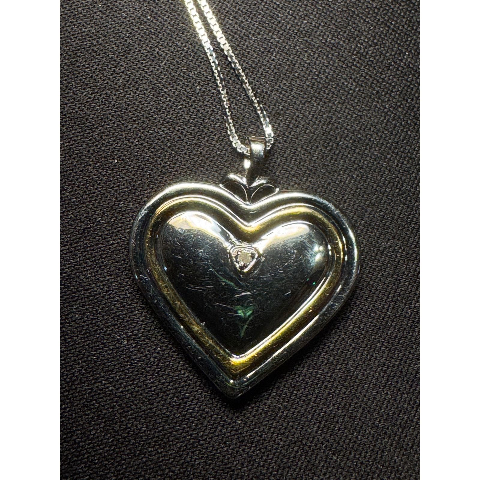 Other 925 Silver Heart Pendant & Diamond 17in Necklace Size ONE SIZE - 2 Thumbnail