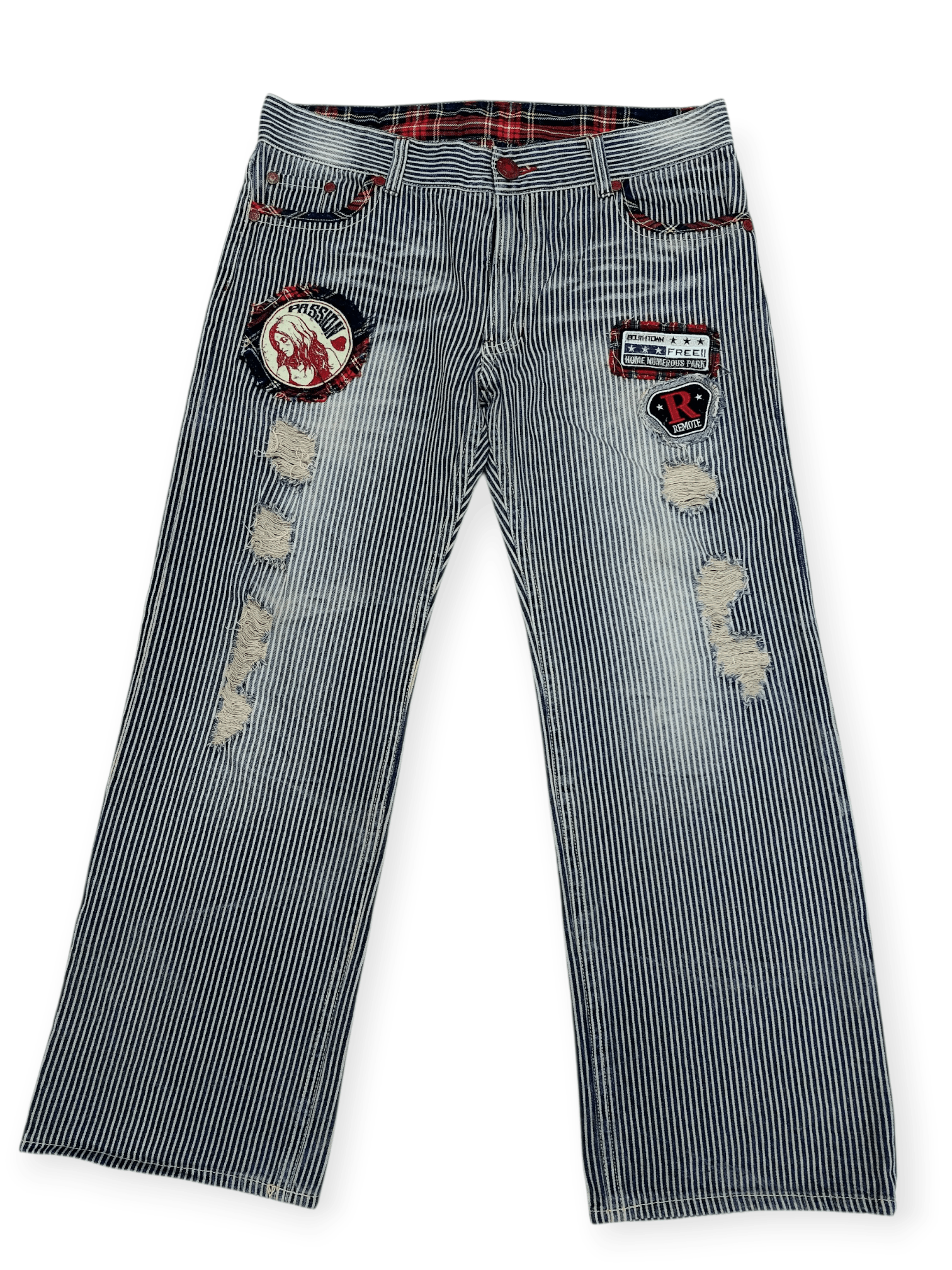 If Six Was Nine Y2K Patchwork Hickory Stripe Baggy Original Jeans Size US 35 - 3 Thumbnail