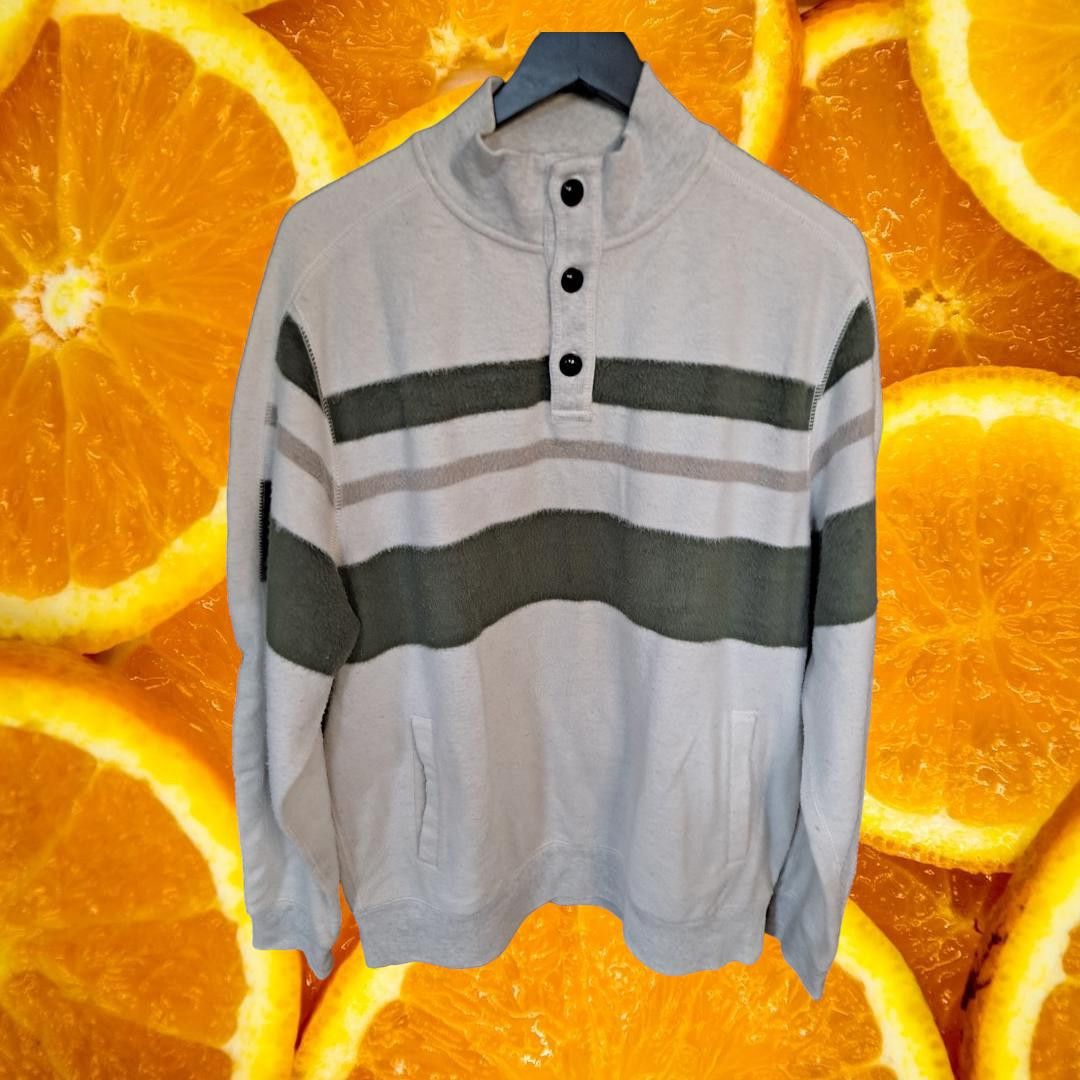 Chaps Chaps 4 Button White with Green and Tan Striped Sweater Size Size US L / EU 52-54 / 3 - 2 Thumbnail