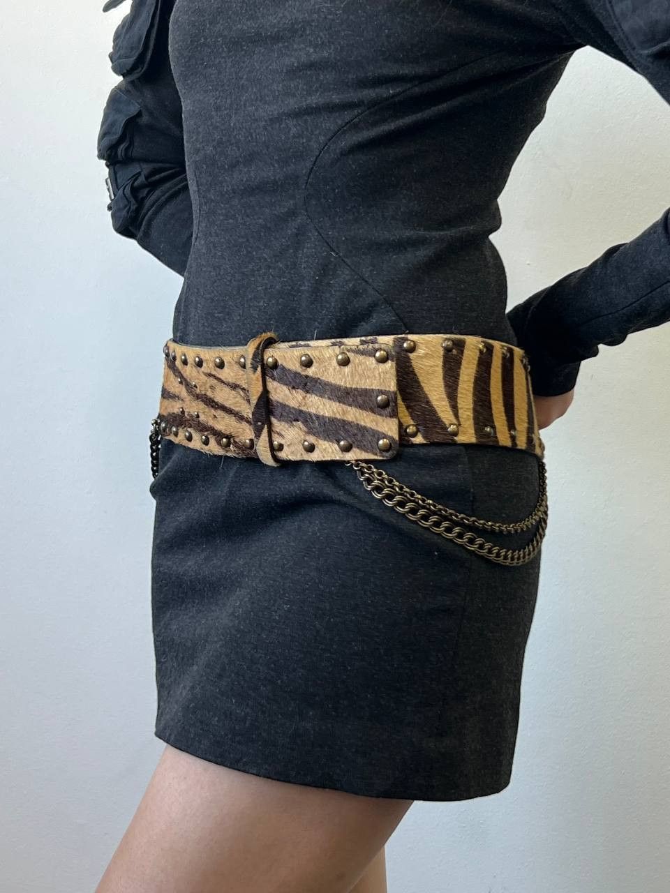 Roberto Cavalli Roberto Cavalli Class pony hair chained zebra waist belt Size ONE SIZE - 2 Thumbnail
