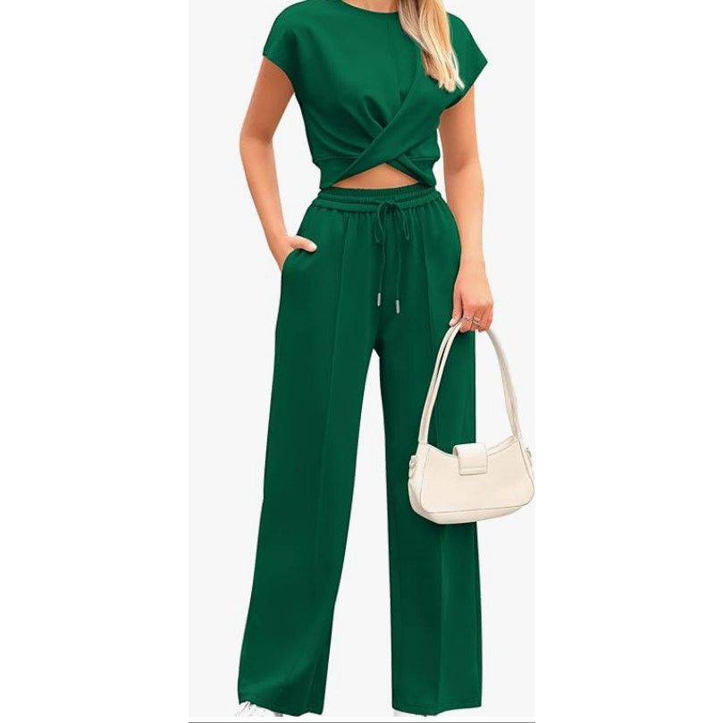 The Unbranded Brand Women's 2Piece Outfits Tracksuit Twist Crop Wide SIZE LARGE Size 24" / US 00 / IT 34 - 3 Thumbnail