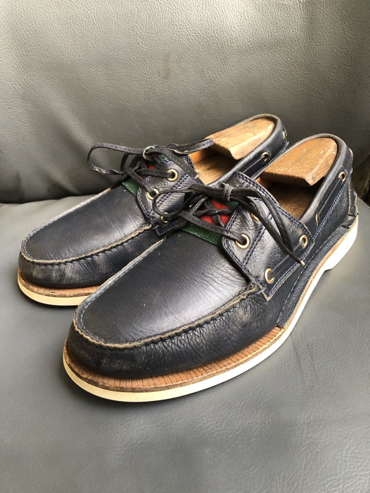 Gucci 473481 Blue Leather Men's Boat shoes Sie