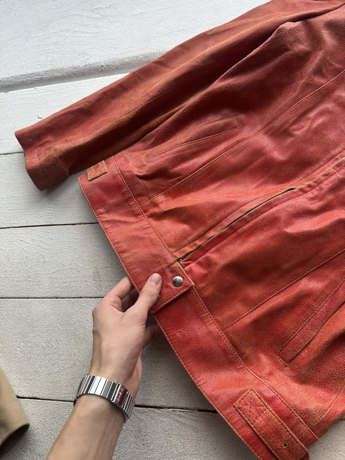 Other 🚨Y2K RICK OWENS TYPE DIRTY SLIM FIT ZIP LEATHER JACKET Size XS / US 0-2 / IT 36-38 - 3 Thumbnail